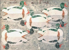 Reflected Ducks - Large 20th Century Modern British Cubist Oil Painting