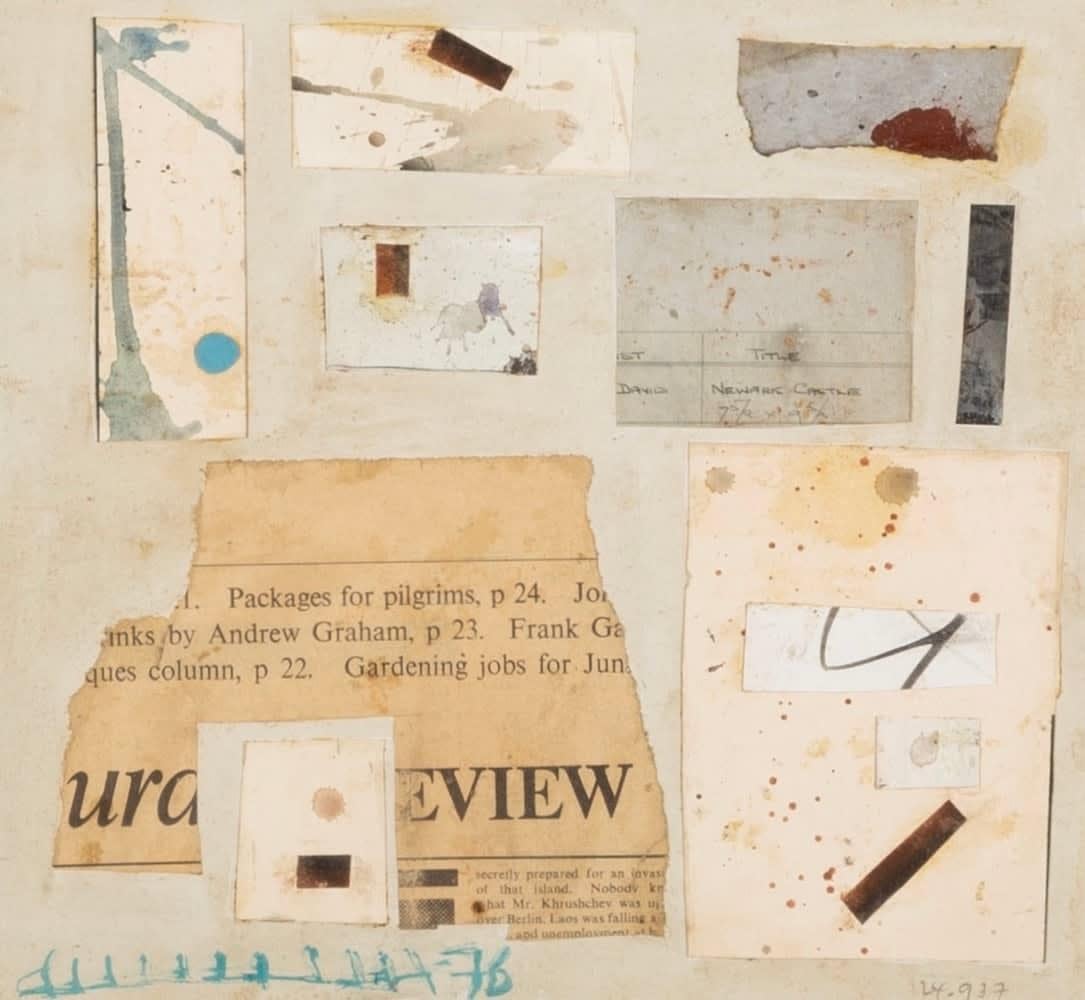 Un paquet pour un pèlerin, collage abstrait de papier en techniques mixtes, 1976 - Art de Roy Turner Durrant