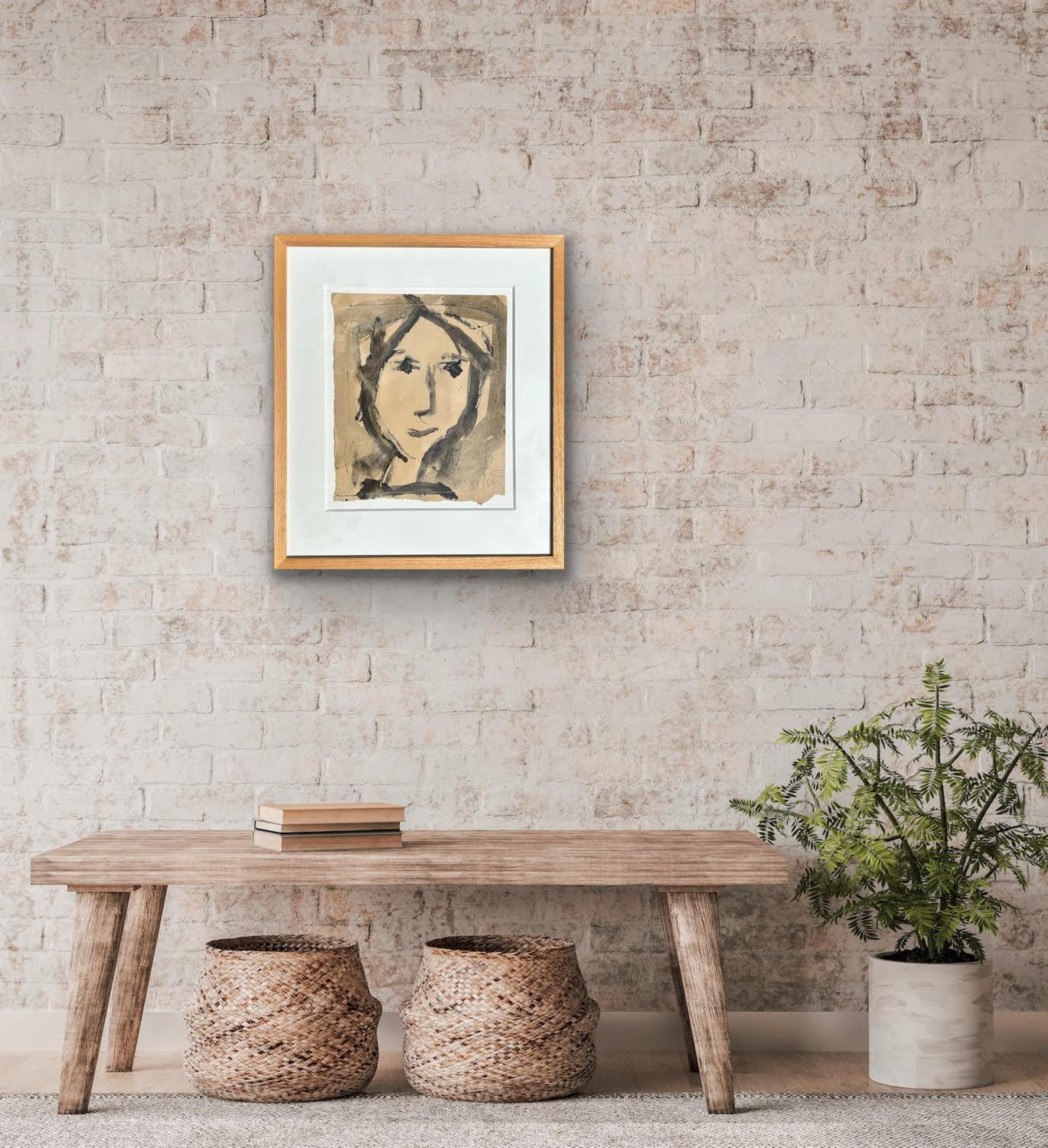 Astratto Modern British Artista quotato Ritratto Testa Carta Acquerello Minimalista 8