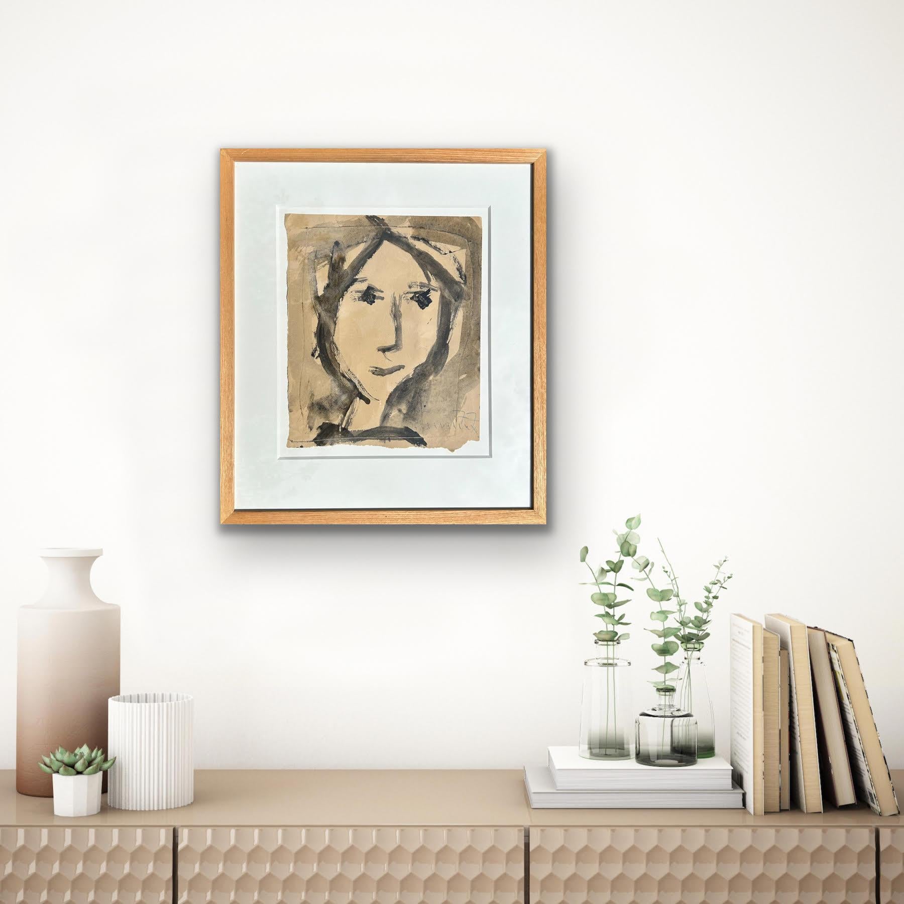 Abstract Modern British Listed Artist Portrait Head Watercolour Paper Minimalist For Sale 12