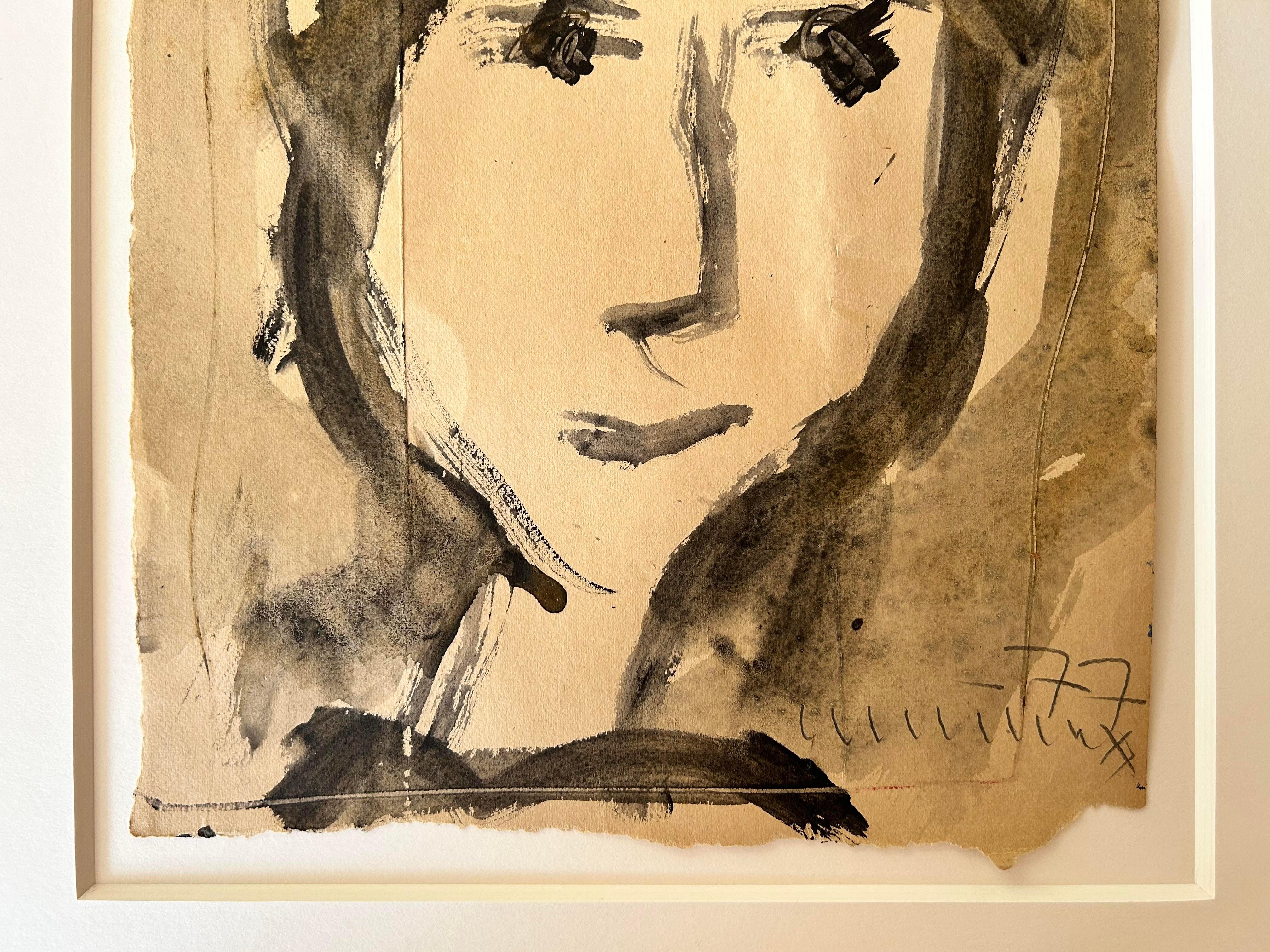 Abstract Modern British Listed Artist Portrait Head Watercolour Paper Minimalist For Sale 3
