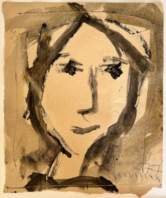Abstract Modern British Listed Artist Portrait Head Watercolour Paper Minimalist