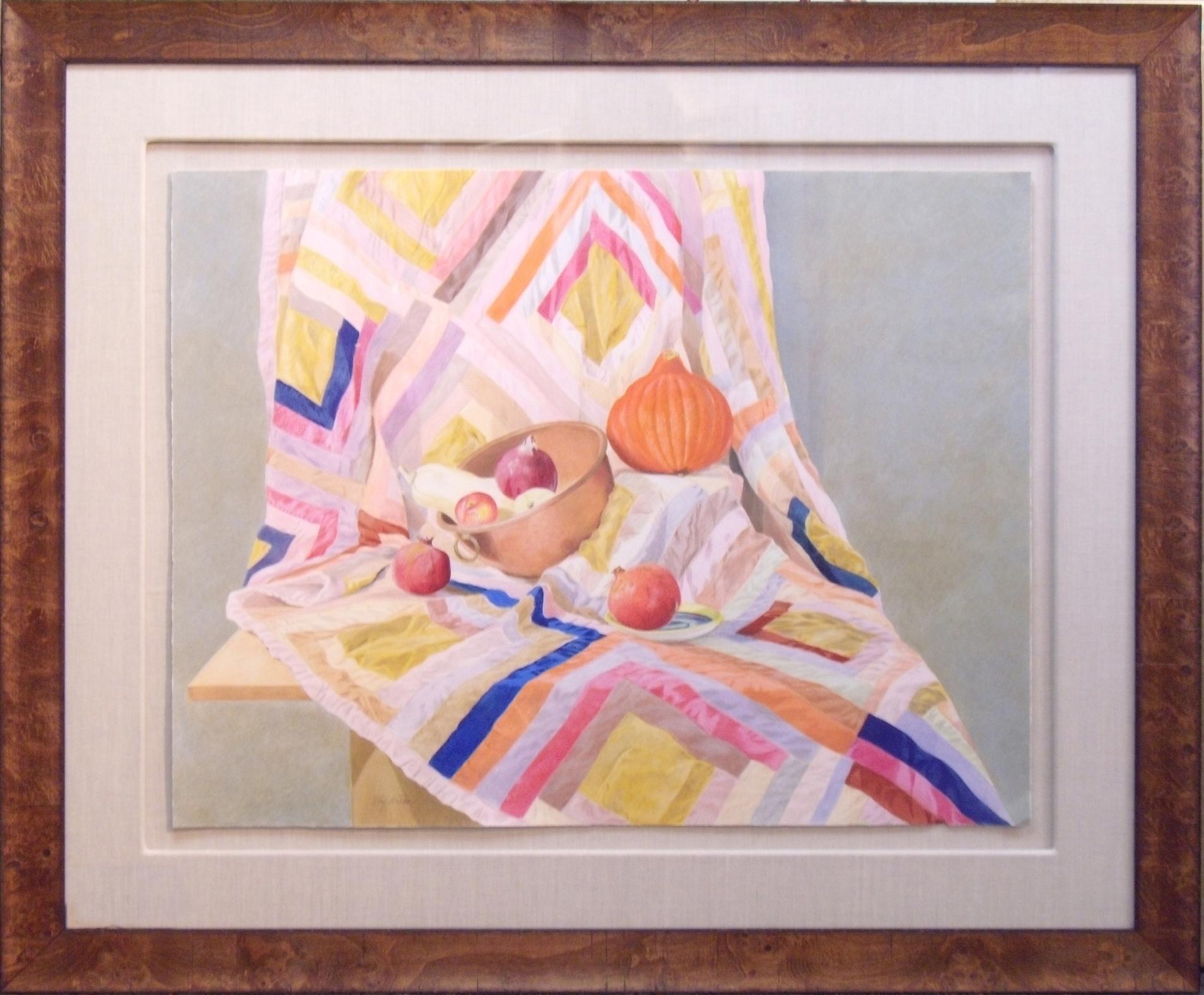 Ella's Quilt 42x50" framed oil pastel