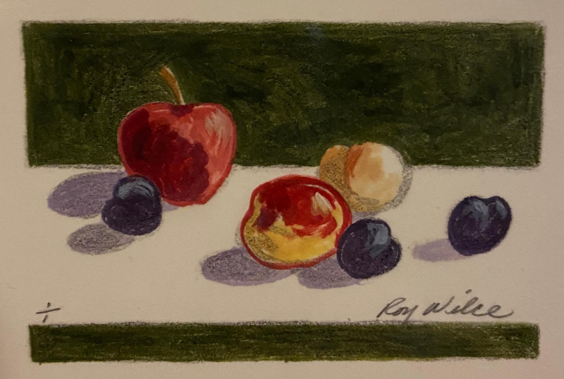 Fruit Cup unframed oil pastel study - Painting by Roy Wilce