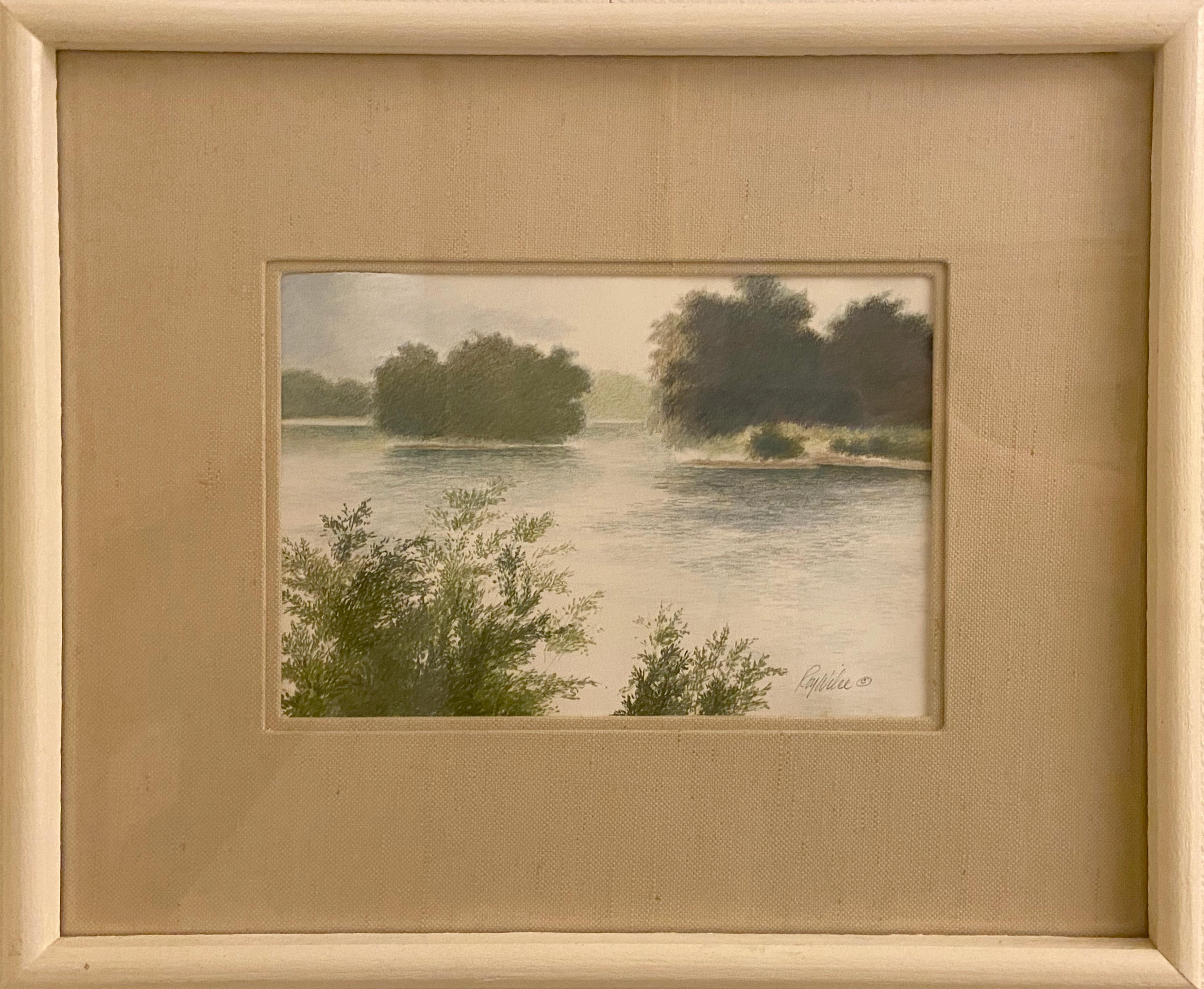 Roy Wilce Landscape Painting - Inlet, 17x21" framed oil pastel