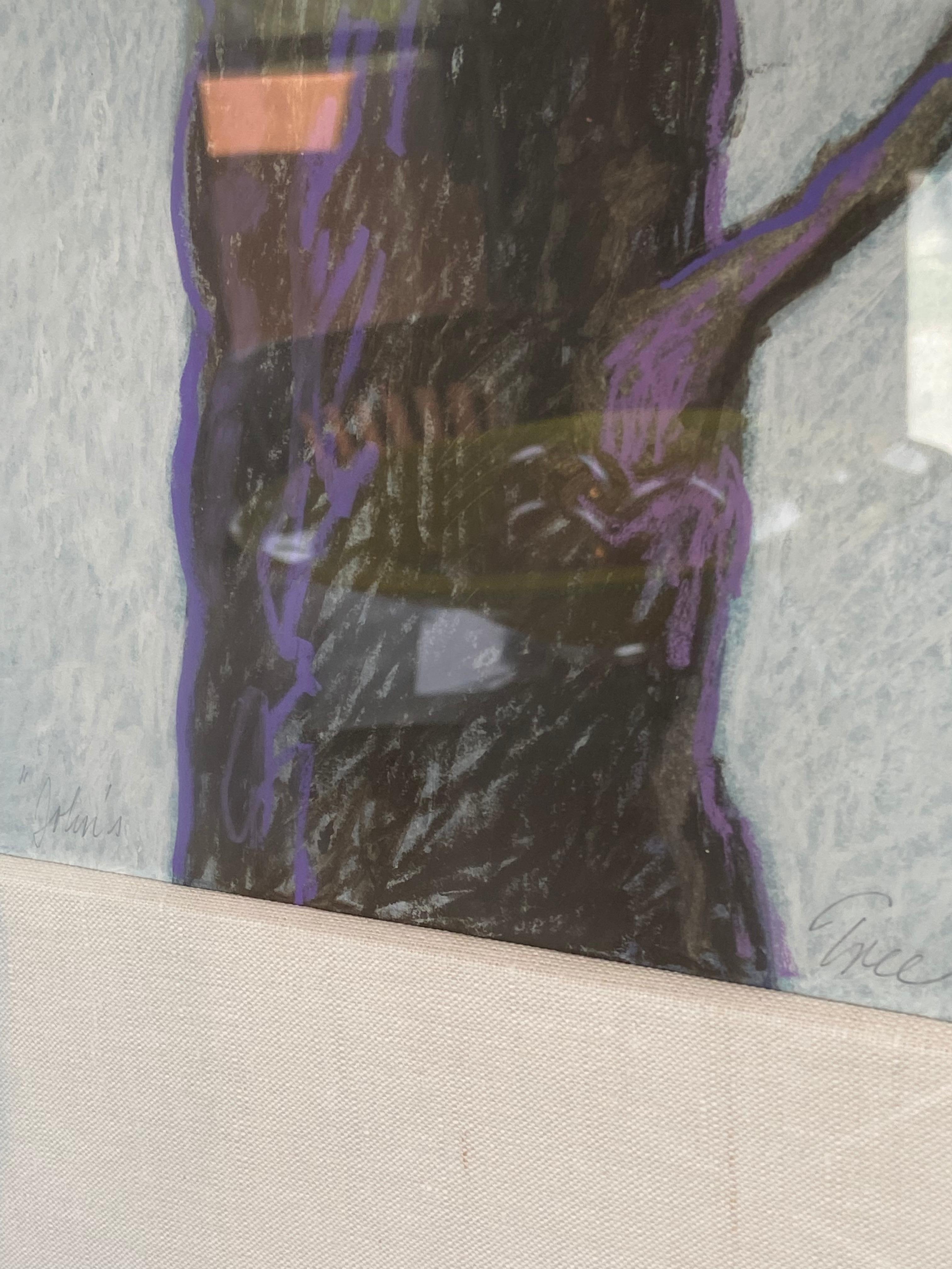 John's Tree, pastello a olio incorniciato di 47x33