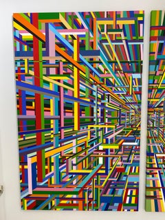 Exit, Original Acrylic Painting on Canvas, Op Art, 2010s, Unframed