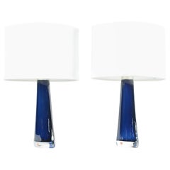Roya Blue Orrefors Lamps Design by Carl Fagerlund Orrefors, Sweden, 1970