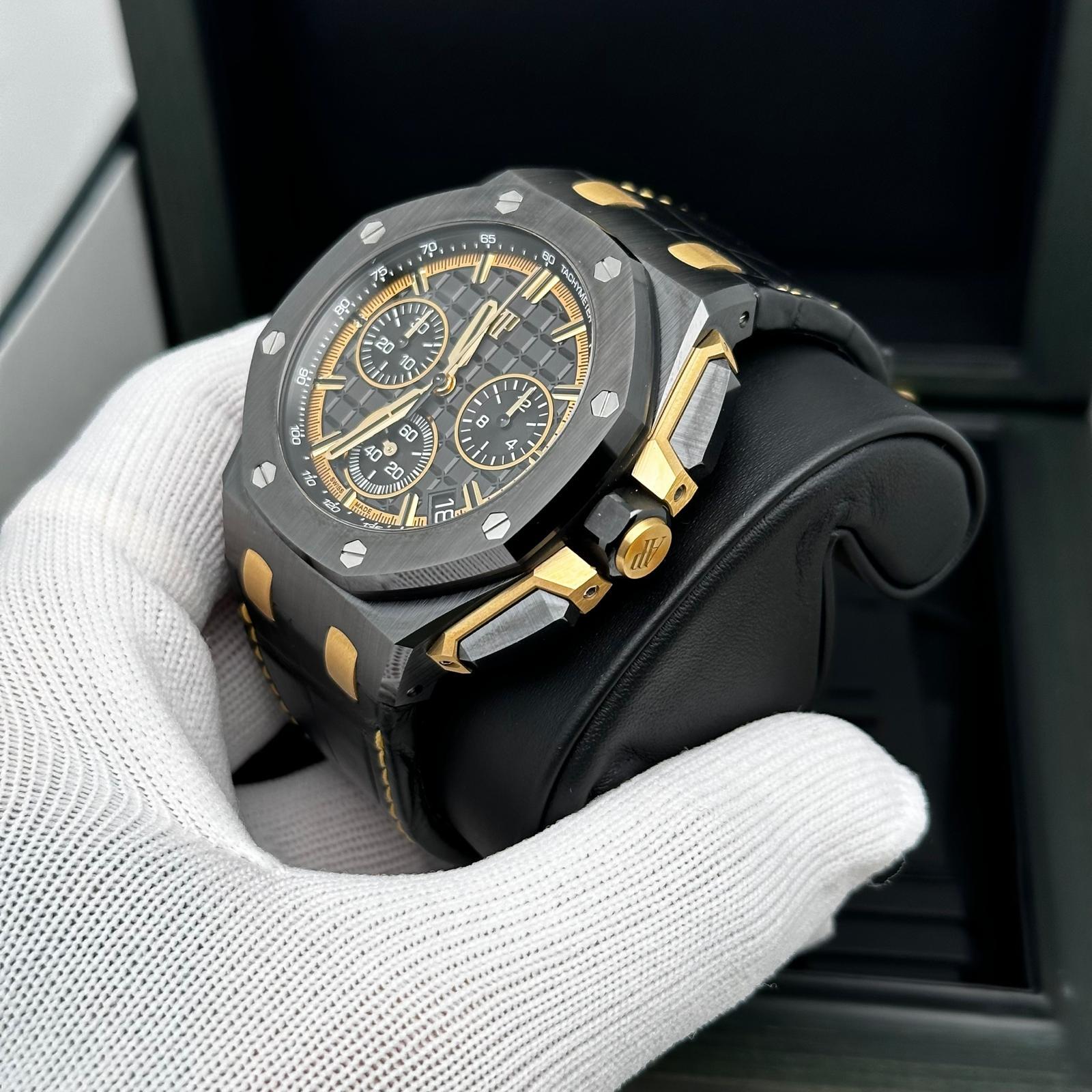 Royak Oak Offshore Ceramic 18K Yellow Gold Black Dail Watch 26420CE.OO.A127CR.01 For Sale 7