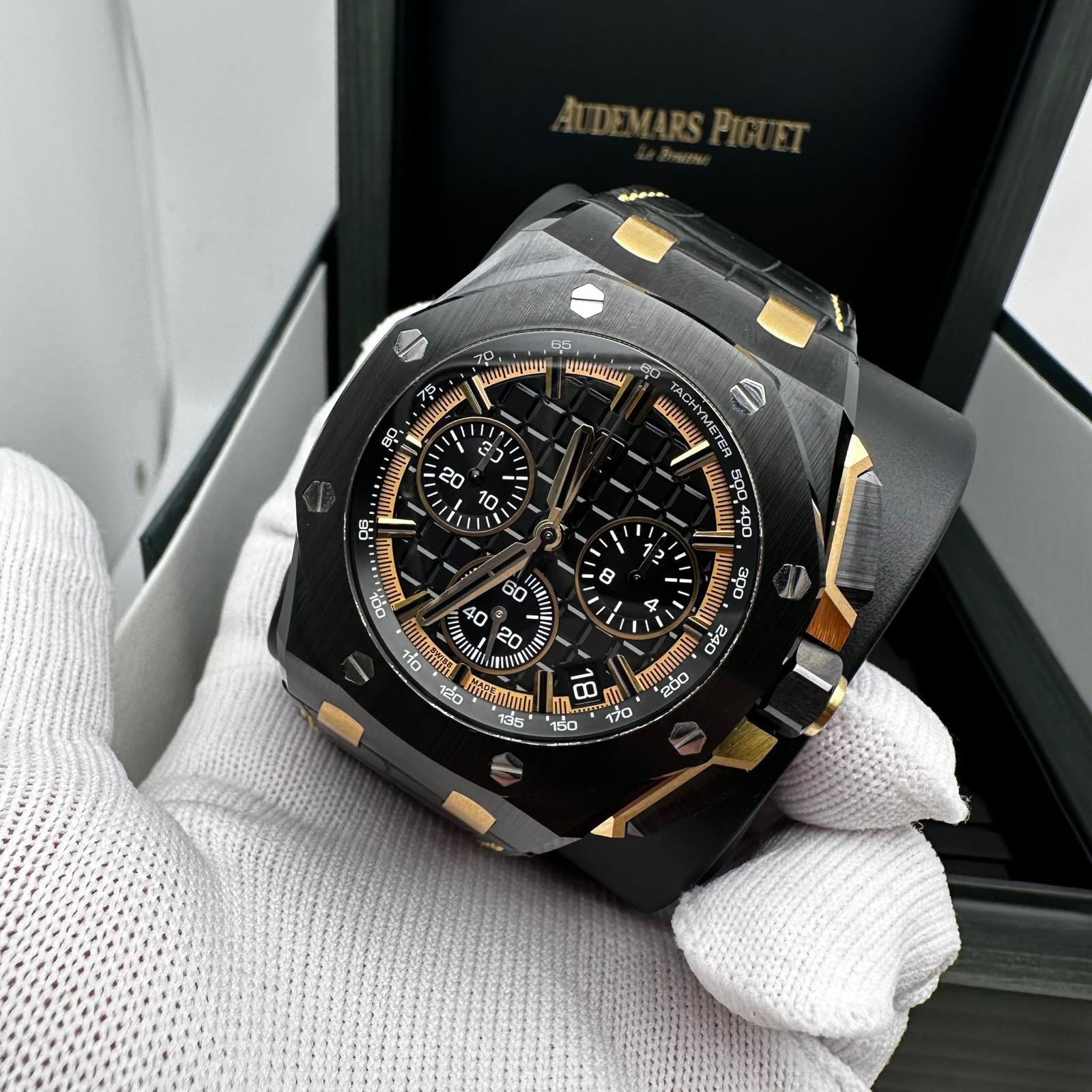 Royak Oak Offshore Ceramic 18K Yellow Gold Black Dail Watch 26420CE.OO.A127CR.01 For Sale 3