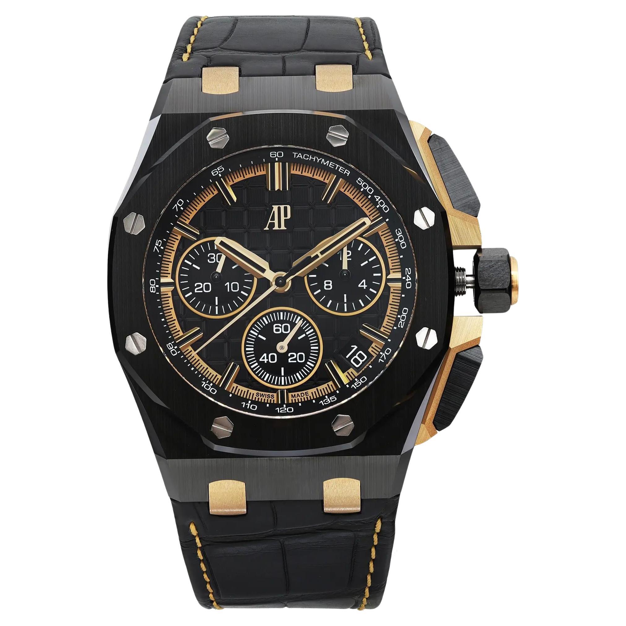 Royak Oak Offshore Ceramic 18K Yellow Gold Black Dail Watch 26420CE.OO.A127CR.01 For Sale