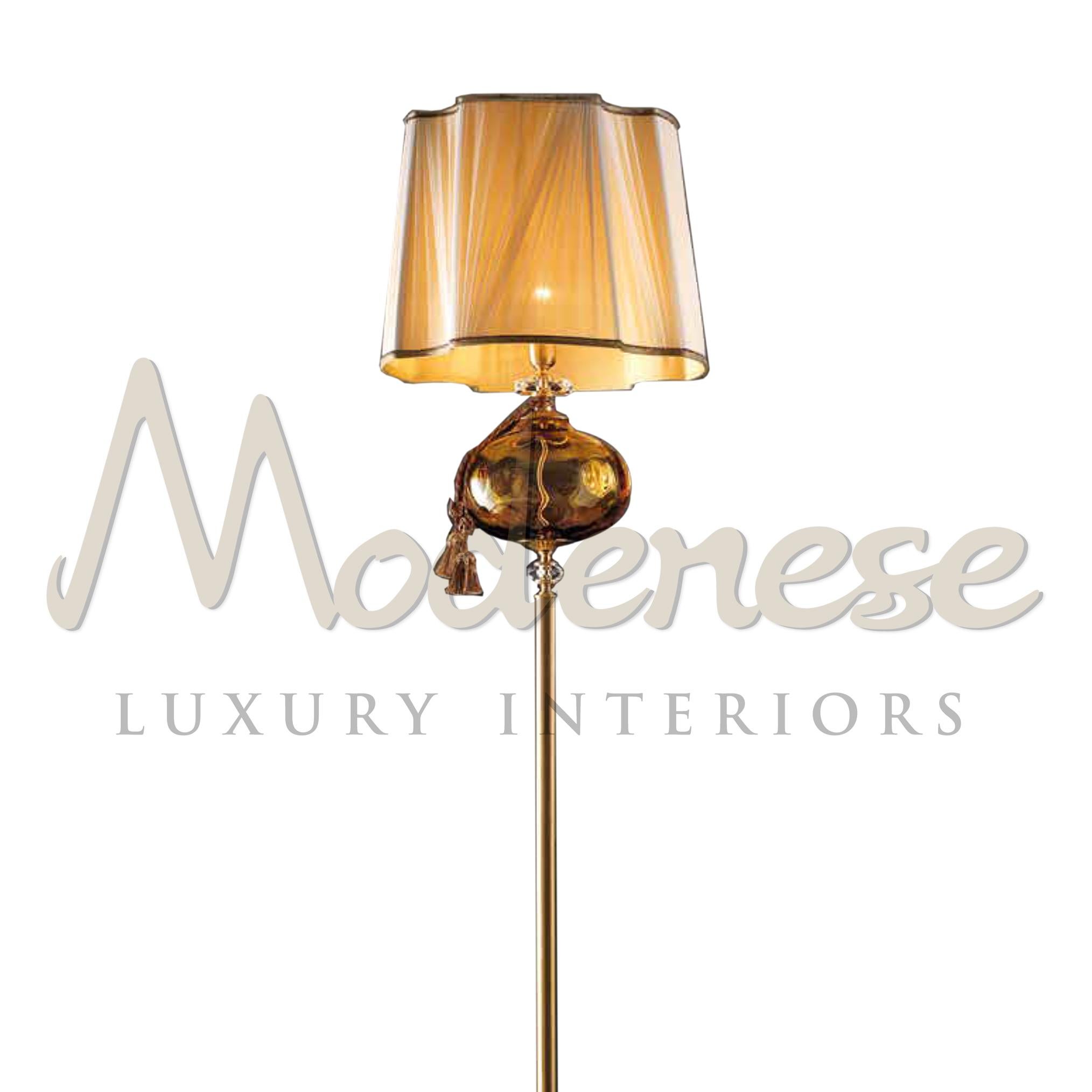 Italian Royal 1-Light Floor Lamp in French Gold Satin Brass Finishing & Amber Crystals For Sale