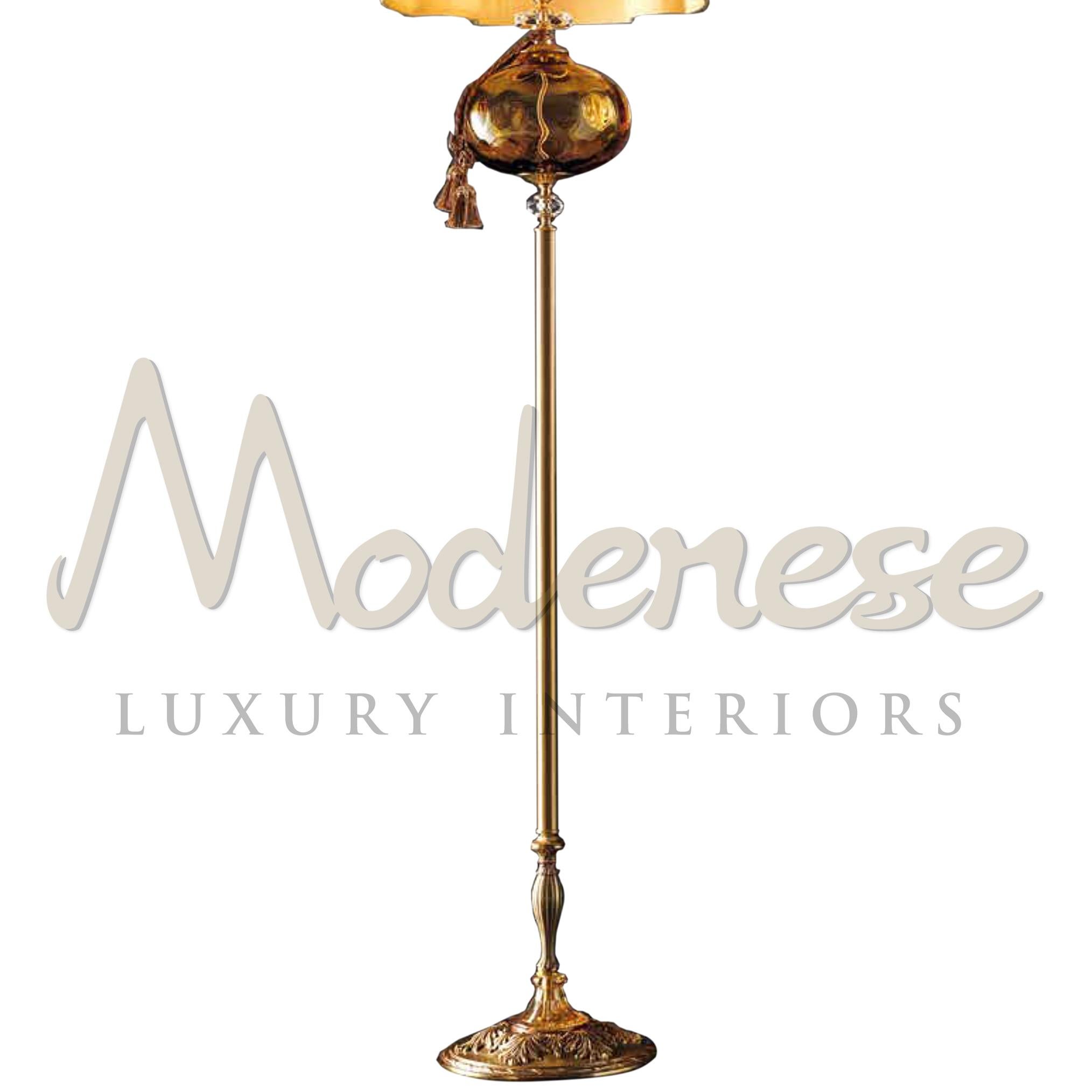 Hand-Crafted Royal 1-Light Floor Lamp in French Gold Satin Brass Finishing & Amber Crystals For Sale