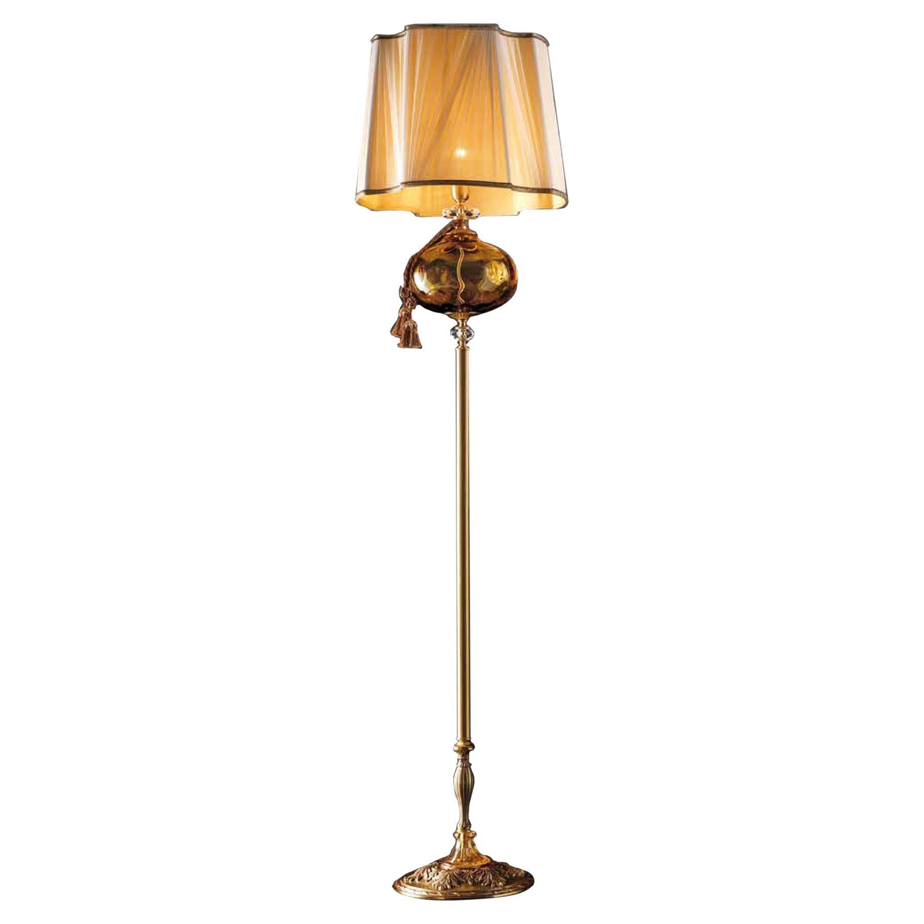 Royal 1-Light Floor Lamp in French Gold Satin Brass Finishing & Amber Crystals