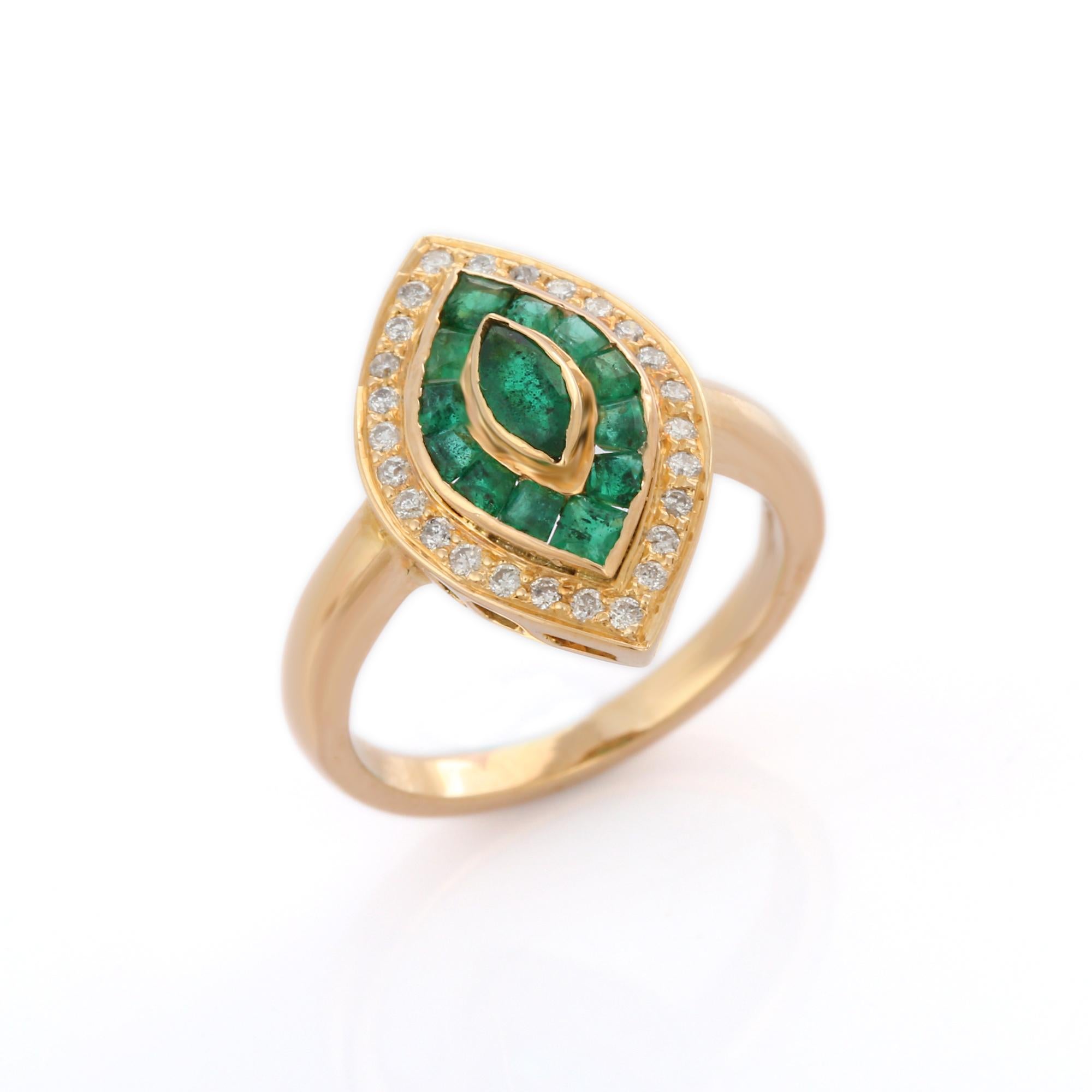 For Sale:  Royal 1.03 Ct Emerald and Diamond Marquise Cocktail Ring in 14K Yellow Gold 2