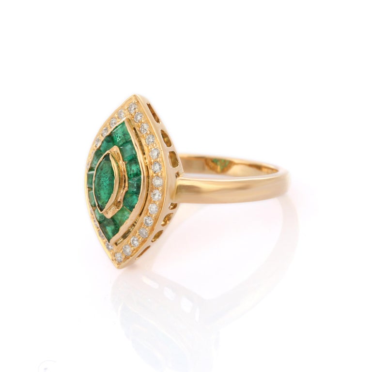 For Sale:  Royal 1.03 Ct Emerald and Diamond Marquise Cocktail Ring in 14K Yellow Gold 3