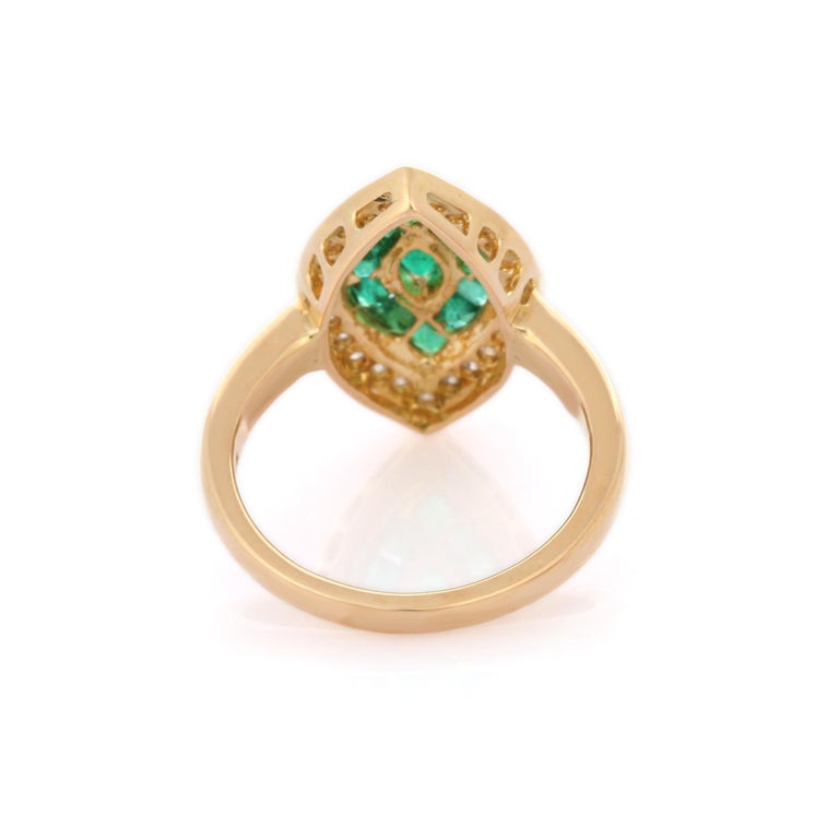 For Sale:  Royal 1.03 Ct Emerald and Diamond Marquise Cocktail Ring in 14K Yellow Gold 4