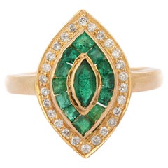 Royal 1.03 Ct Emerald and Diamond Marquise Cocktail Ring in 14K Yellow Gold
