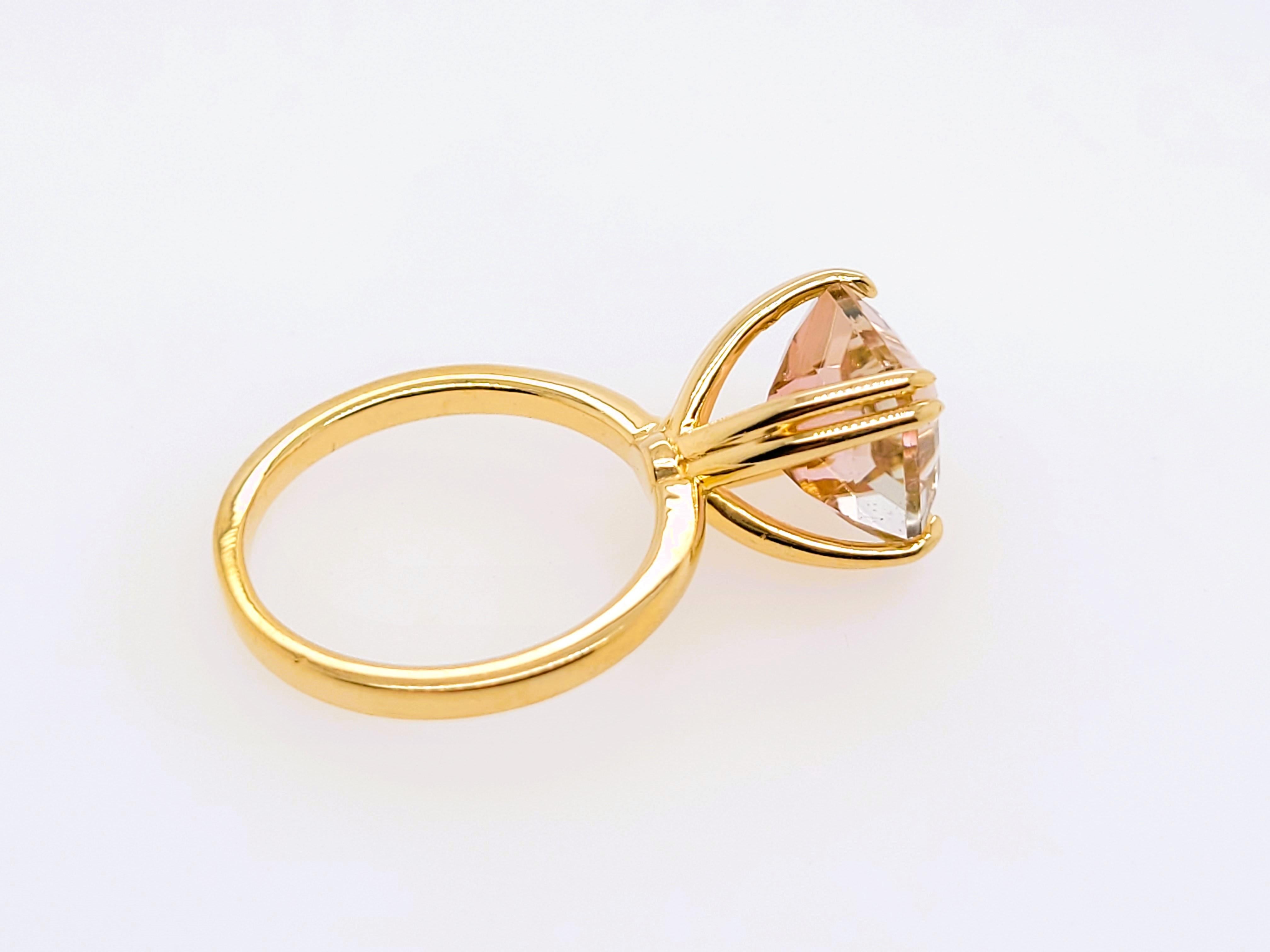 A stone this beautiful doesn't need anything else. 

Featuring a perfect 4.23ct Pink Tourmaline Royal Asscher Cut, set high in a custom made 18kt yellow gold mounting. 

Asscher cuts became popular in the 1920s, with facets from 57-74. 74 being on