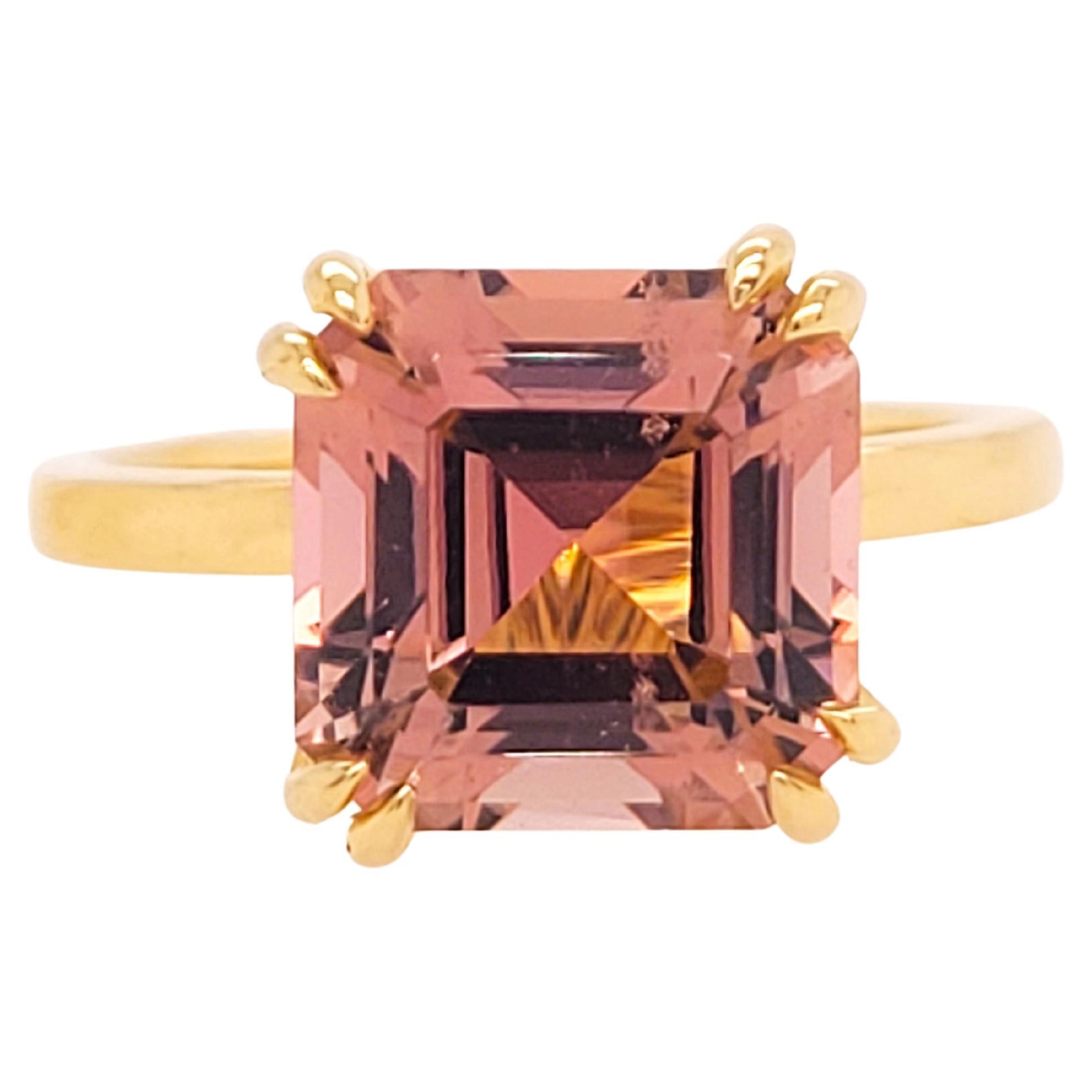 Royal 4.23ct Asscher Cut "California" Pink Tourmaline 18kt Ring For Sale