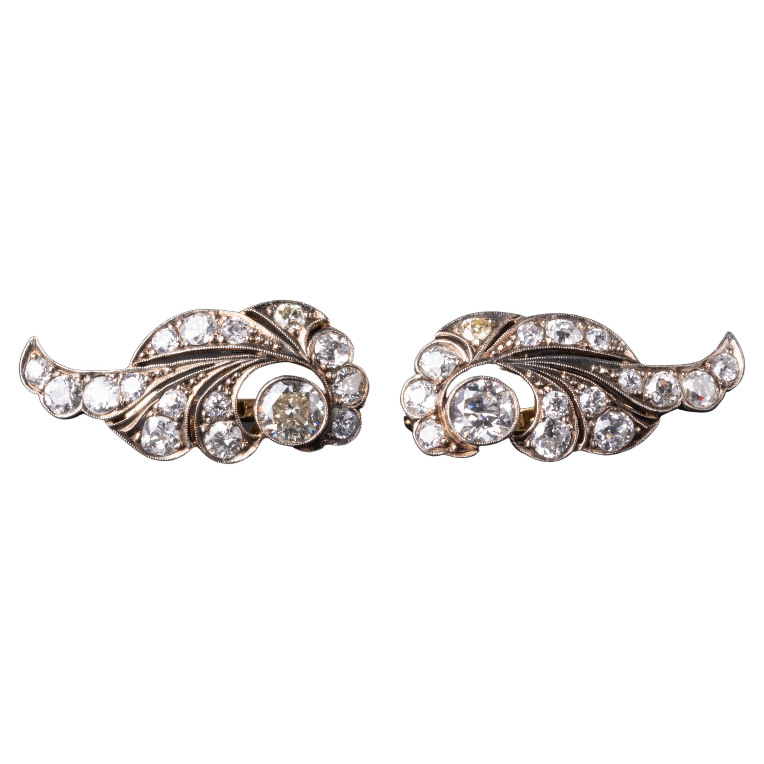 Royal 7.3 CT Old Cut Diamond Earrings, 1900s Old European Cut Diamond Earrings