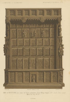 Royal Abbey Refectory Bench, Musée de Cluny, Antique Print, 1851