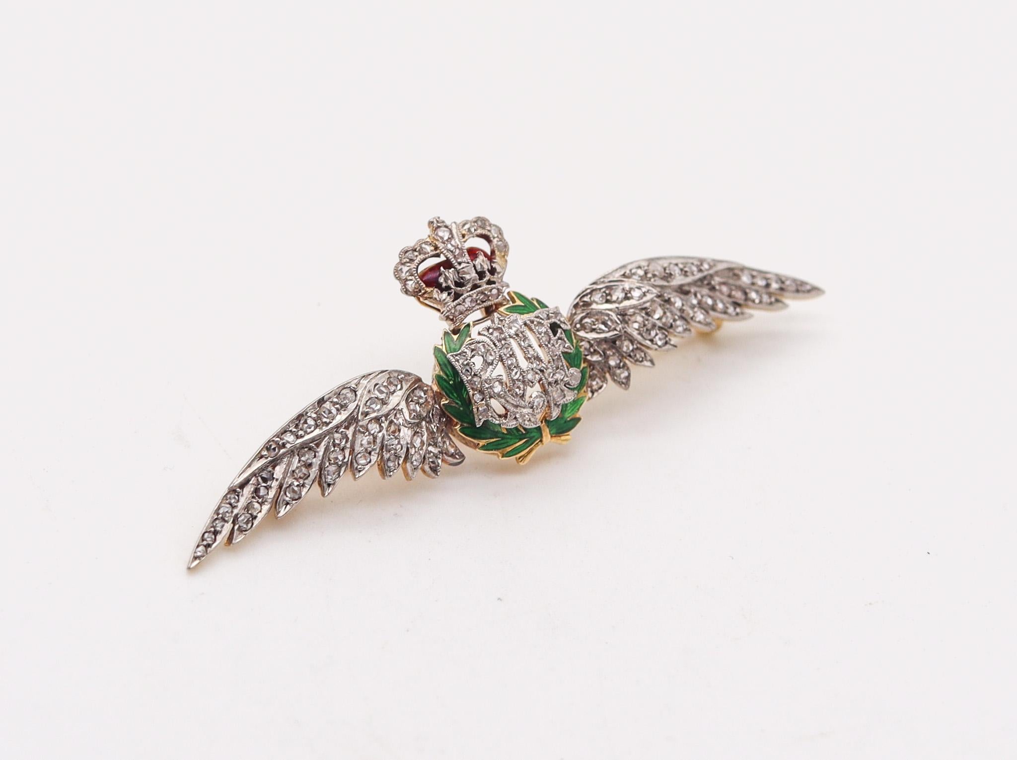 Antique Platinum & Diamond Royal Air Force Wings Brooch.

A very rare sweetheart Royal Air Force pilot wings badge-brooch, made in England during the reigning period of the king George V, around the 1920 and 1930. This historical wings-badge is
