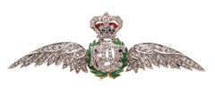 Antique Royal Air Force 1925 Enameled Wings Badge In 18Kt Gold With 1.68 Ctw Diamonds