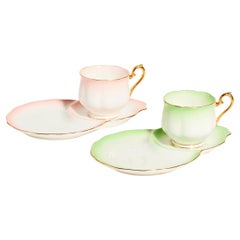 Vintage Royal Albert Whisper Pink and Green English Bone China Tea Set of Two