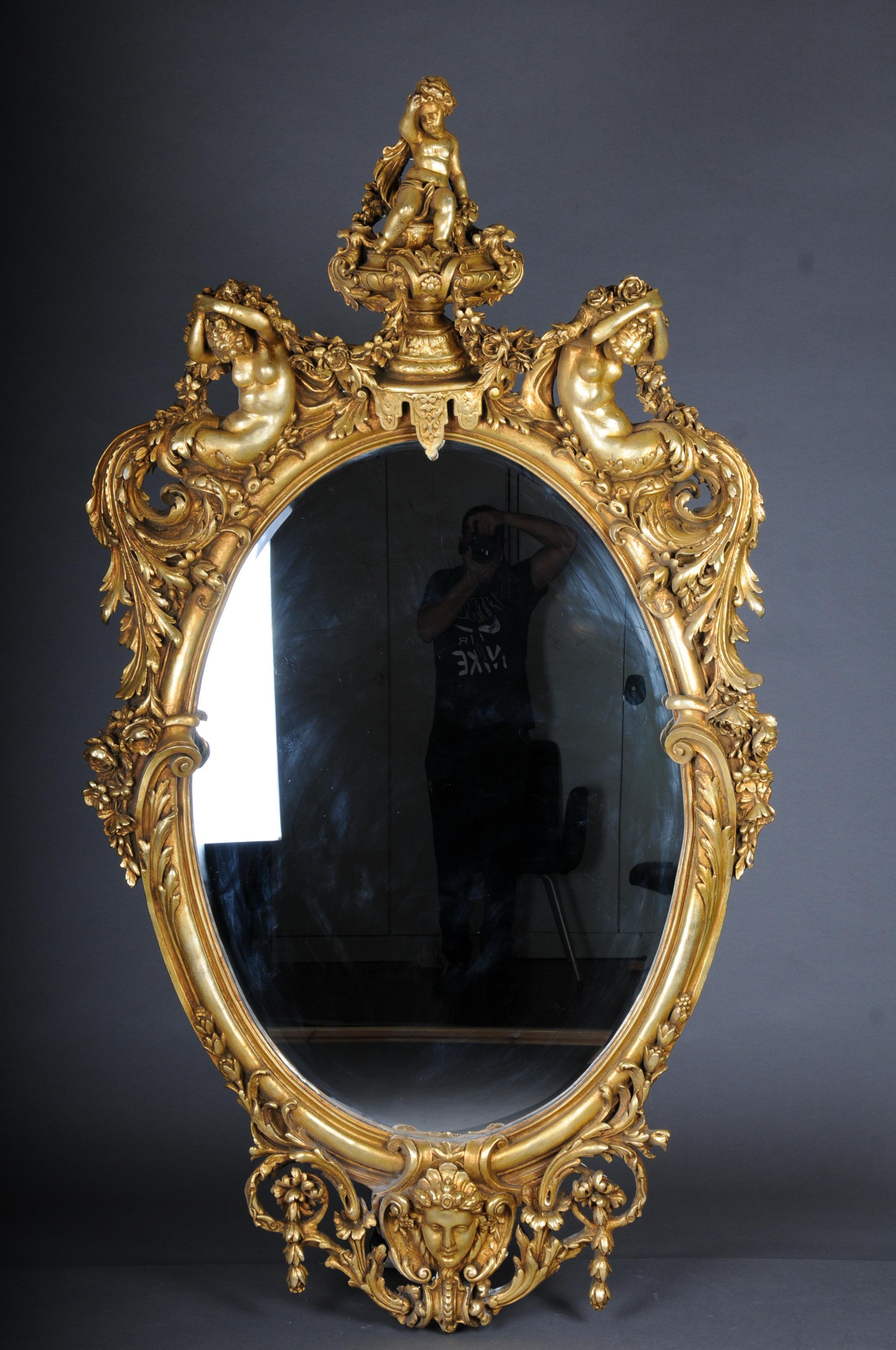 French Royal and Monumental Gilded Wall Mirror After F. Linke, Paris For Sale