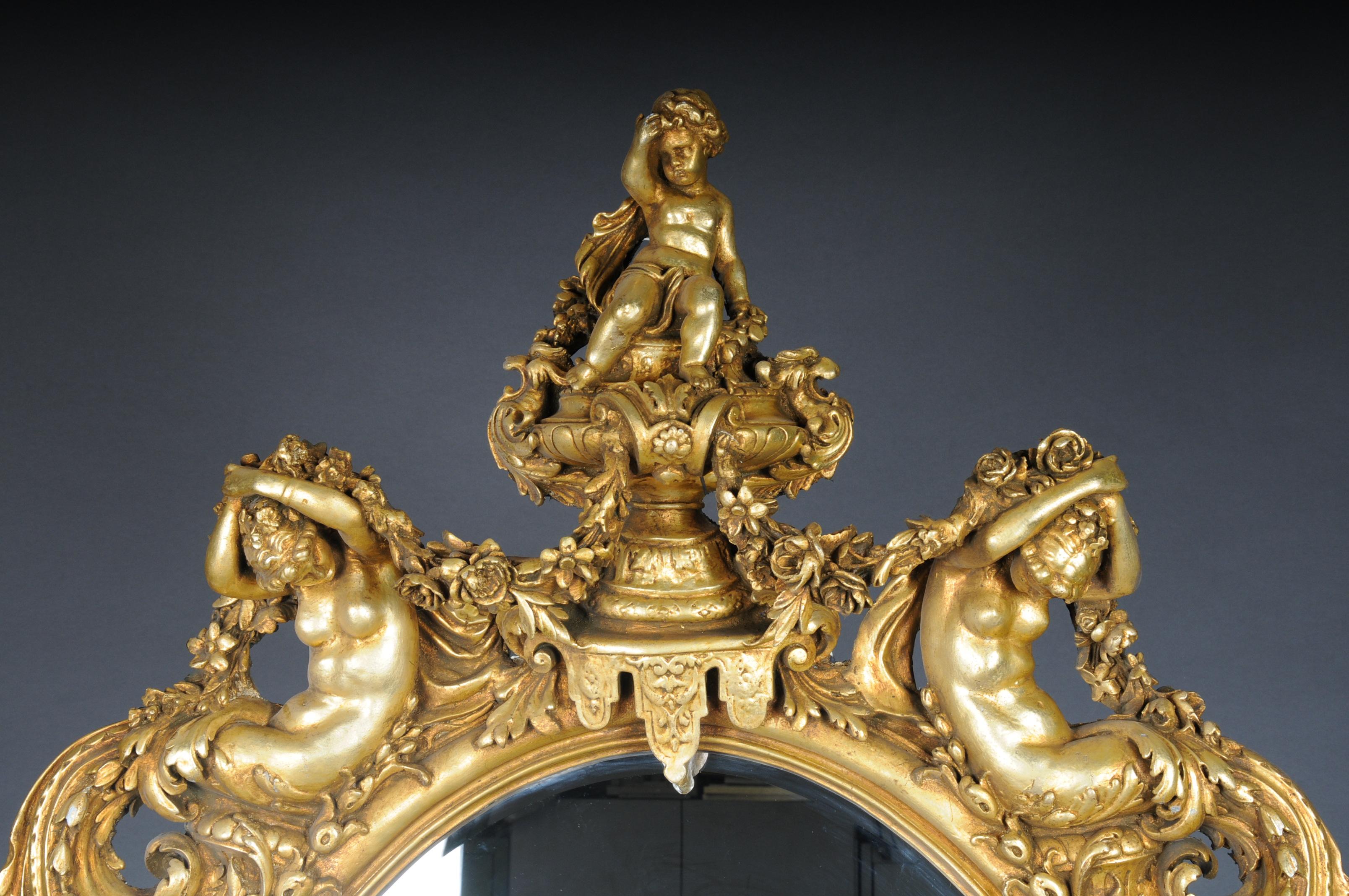 Hand-Carved Royal and Monumental Gilded Wall Mirror After F. Linke, Paris For Sale