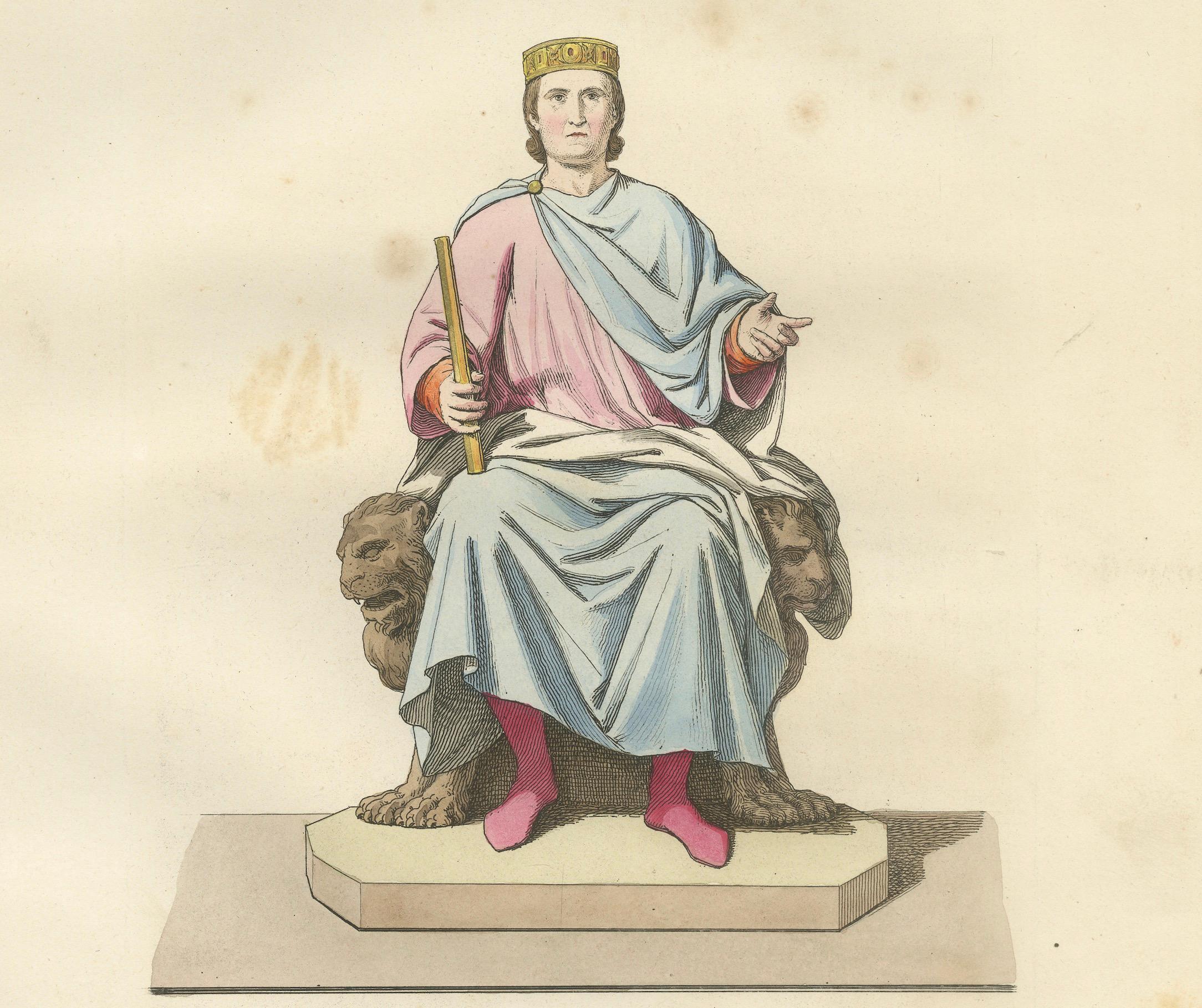 Paper Royal and Noble Costume Prints: d'Anjou, Military Attire, Young Squire, 1845 For Sale