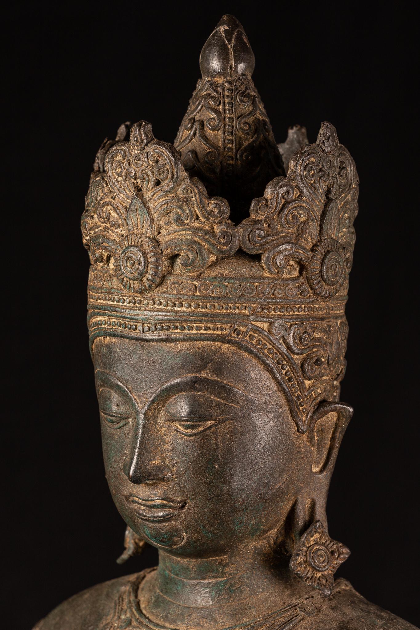 18th Century and Earlier Royal Antique Bronze Buddha with Imperial Attire, Fine Details, 18th Century