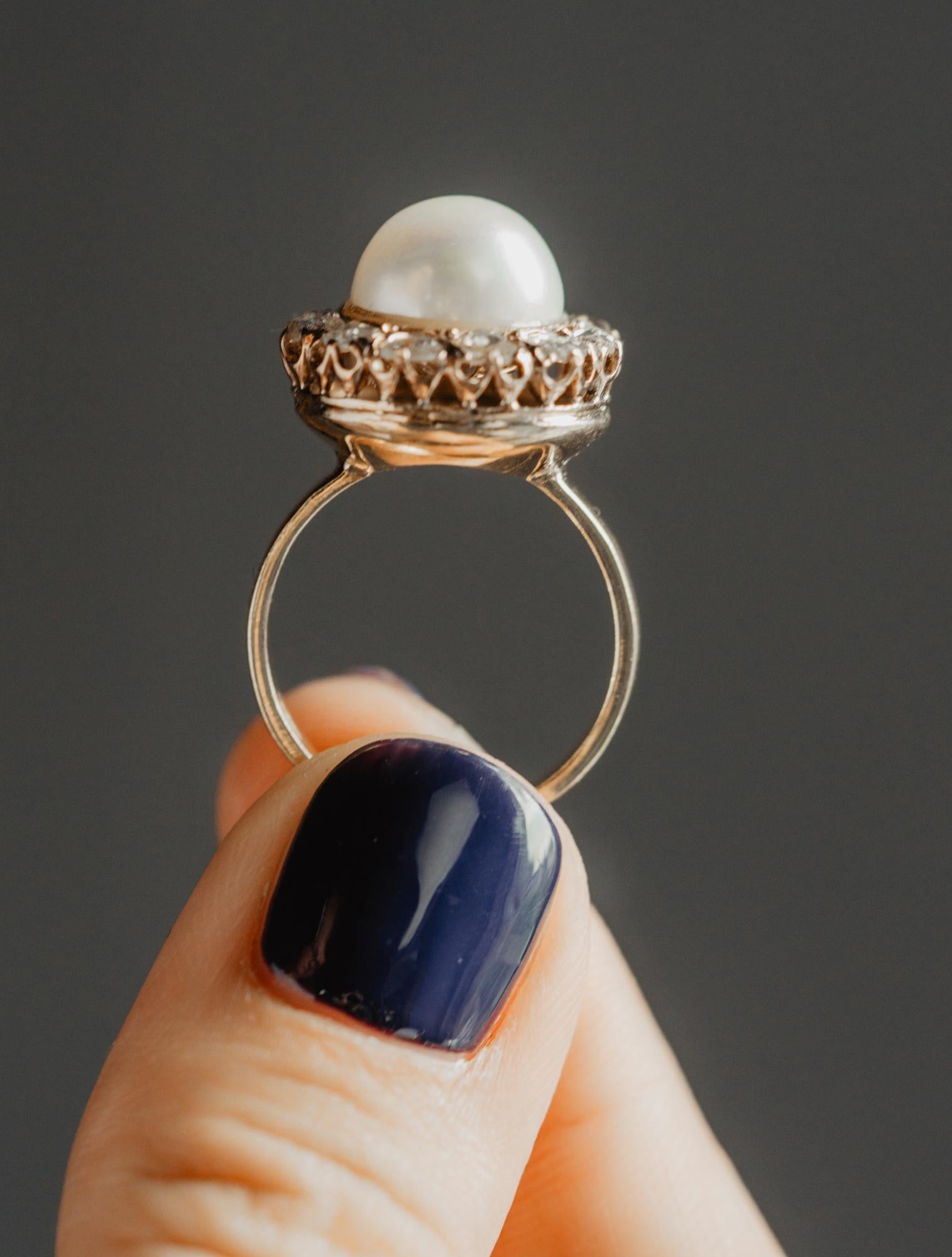 Royal Antique Victorian Pearl 2.4CT Diamond Ring 18CT Gold Rose Cut Diamond Ring 4