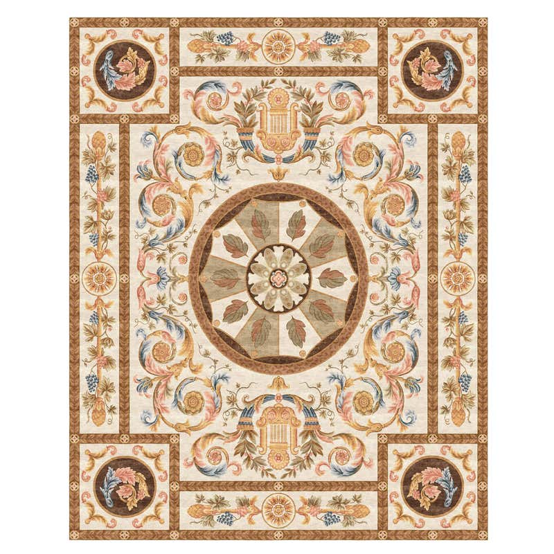 Modern Essential Round Neutral Handmade Botanical Silk Rug For Sale at ...