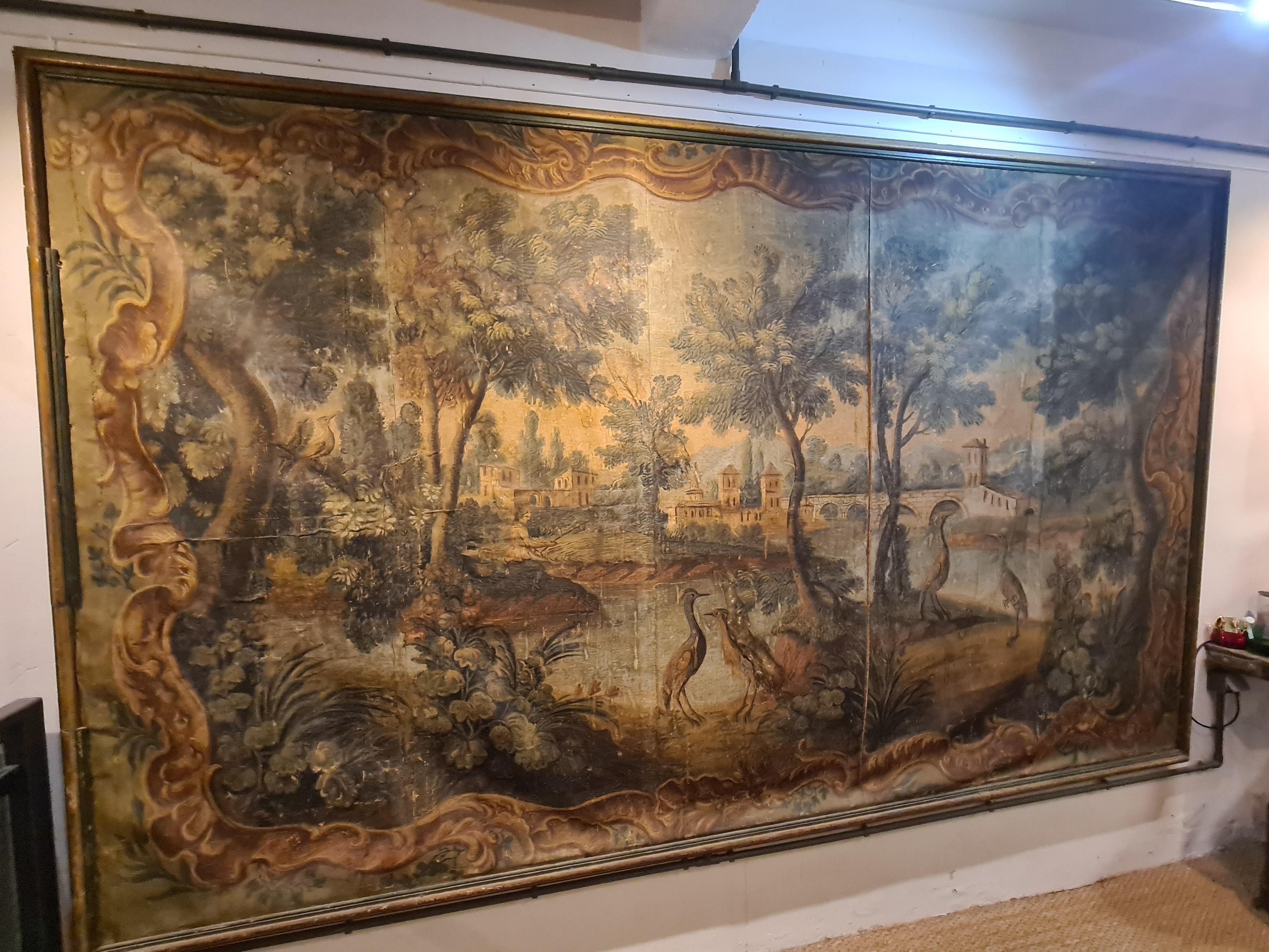 Large French 18th Century Oil on Canvas Pastoral Scene, 'Verdure' Aubusson Style en venta 5