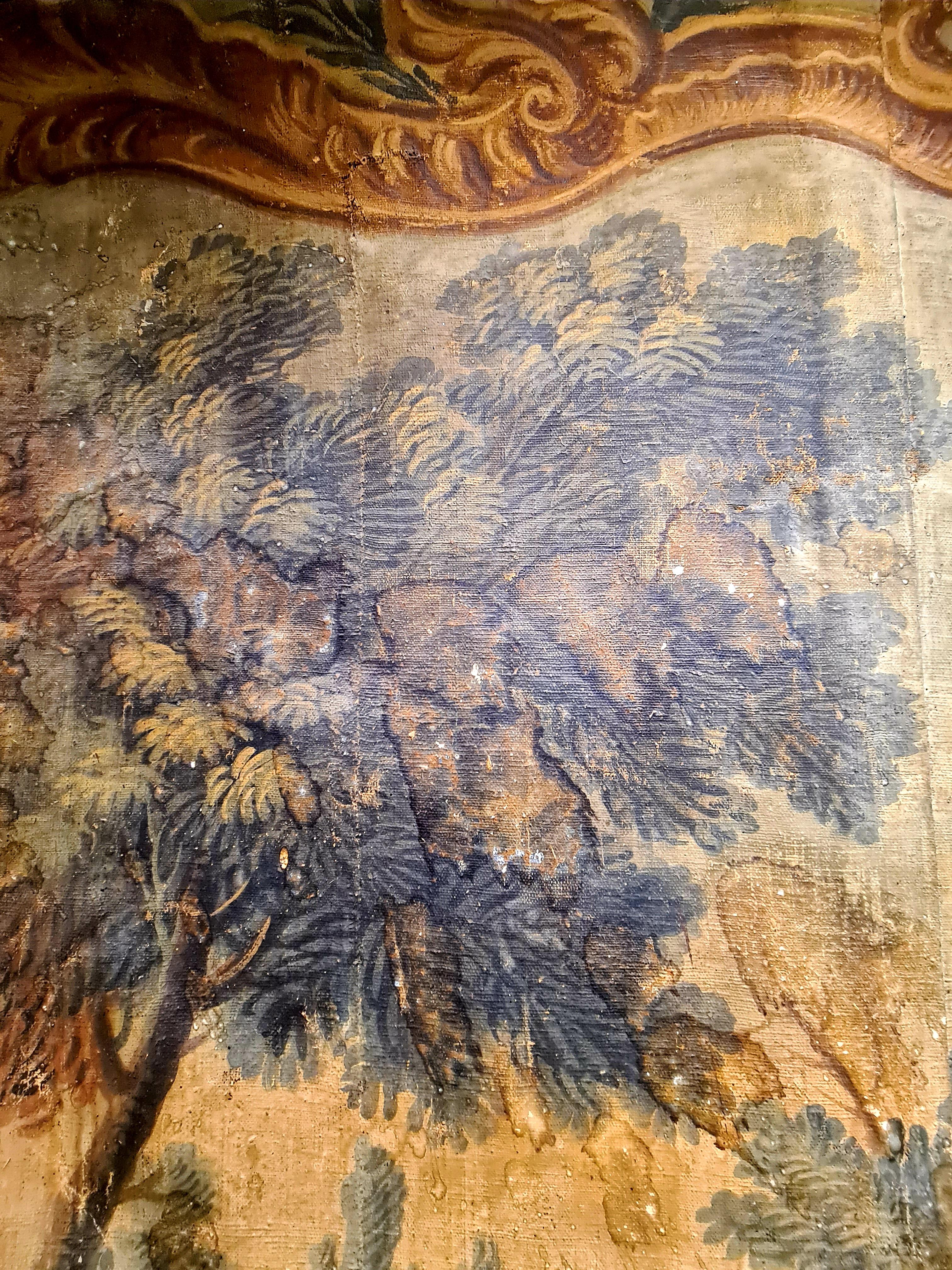 Large French 18th Century Oil on Canvas Pastoral Scene, 'Verdure' Aubusson Style en venta 2