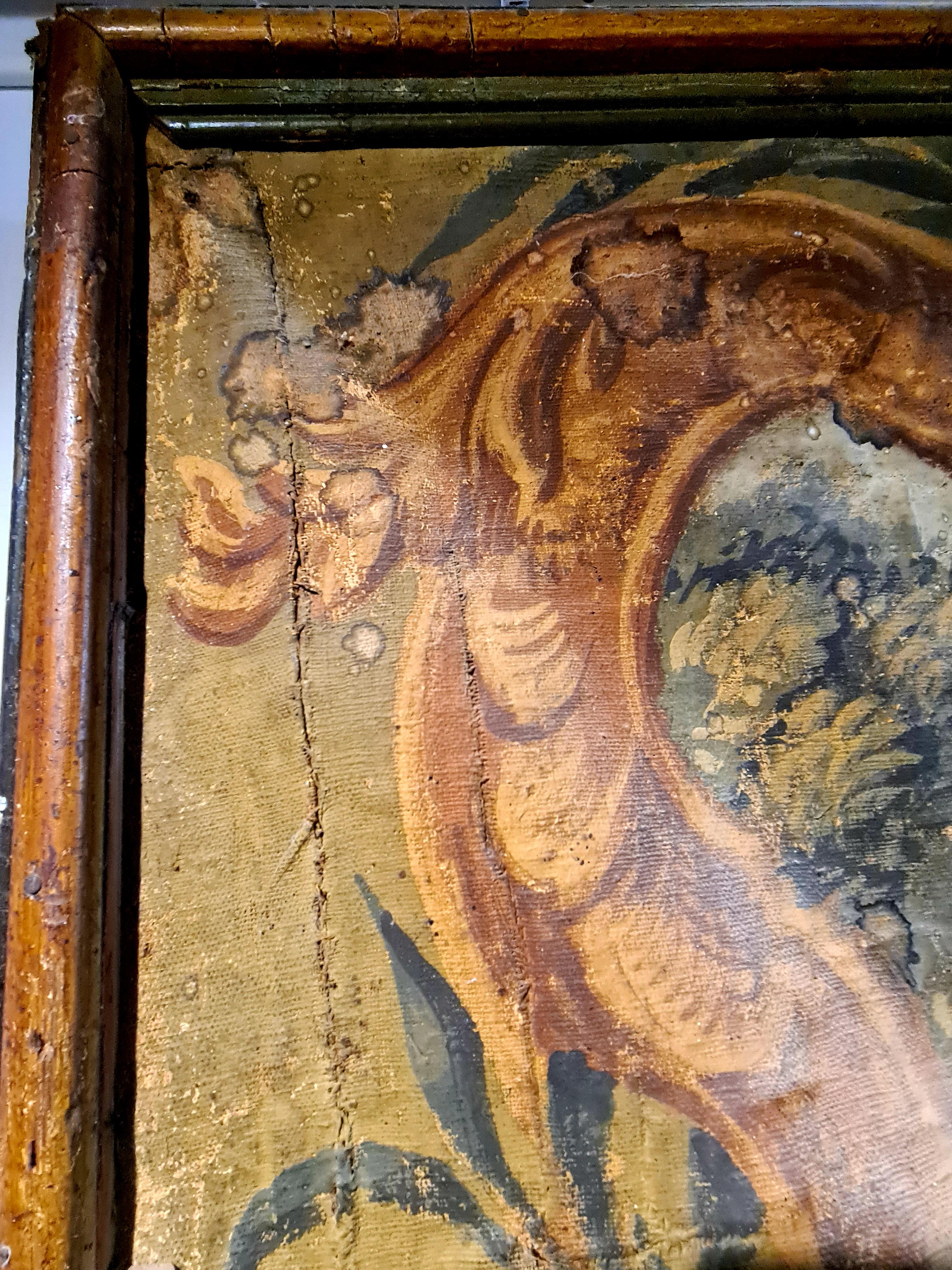Large French 18th Century Oil on Canvas Pastoral Scene, 'Verdure' Aubusson Style en venta 4