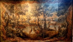 Large French 18th Century Oil on Canvas Pastoral Scene, 'Verdure' Aubusson Style