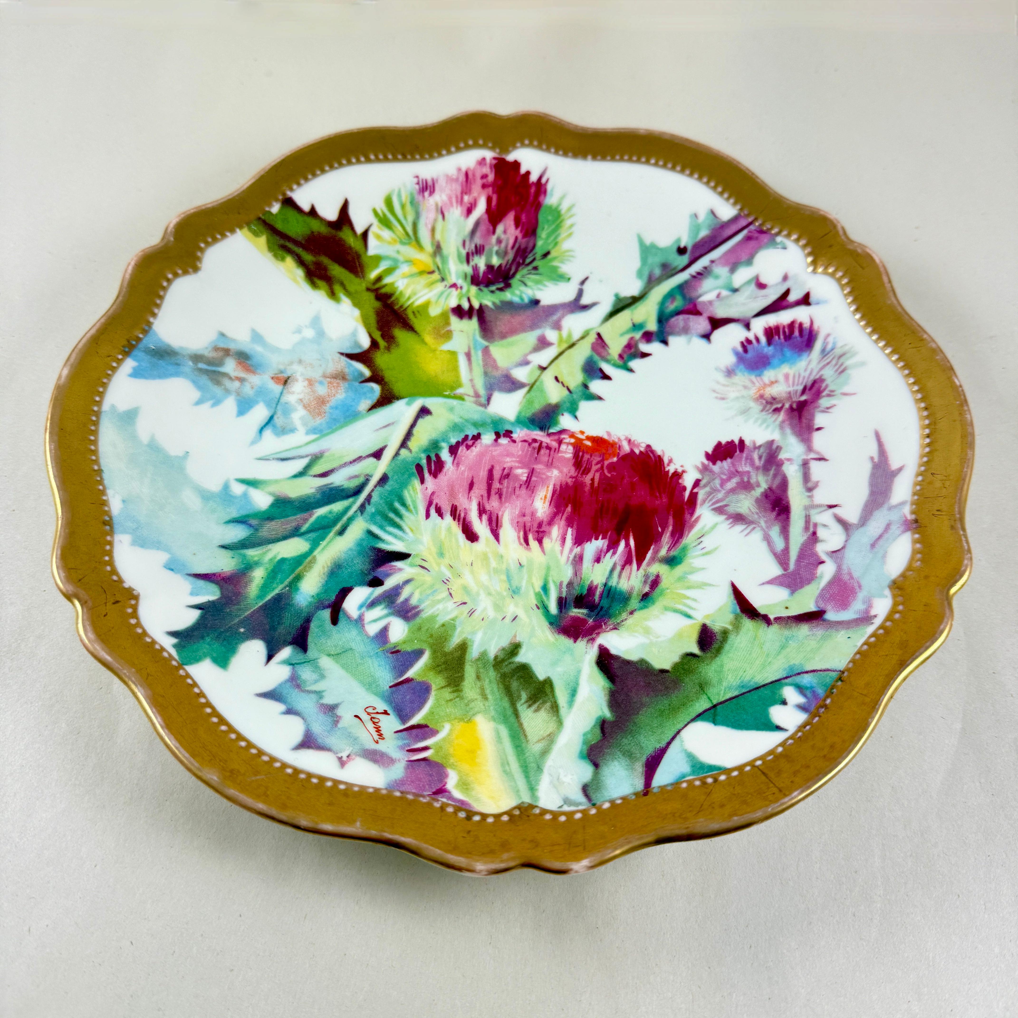Royal Austria Porcelain Hand Painted Thistle Wall Plate, signed For Sale 1