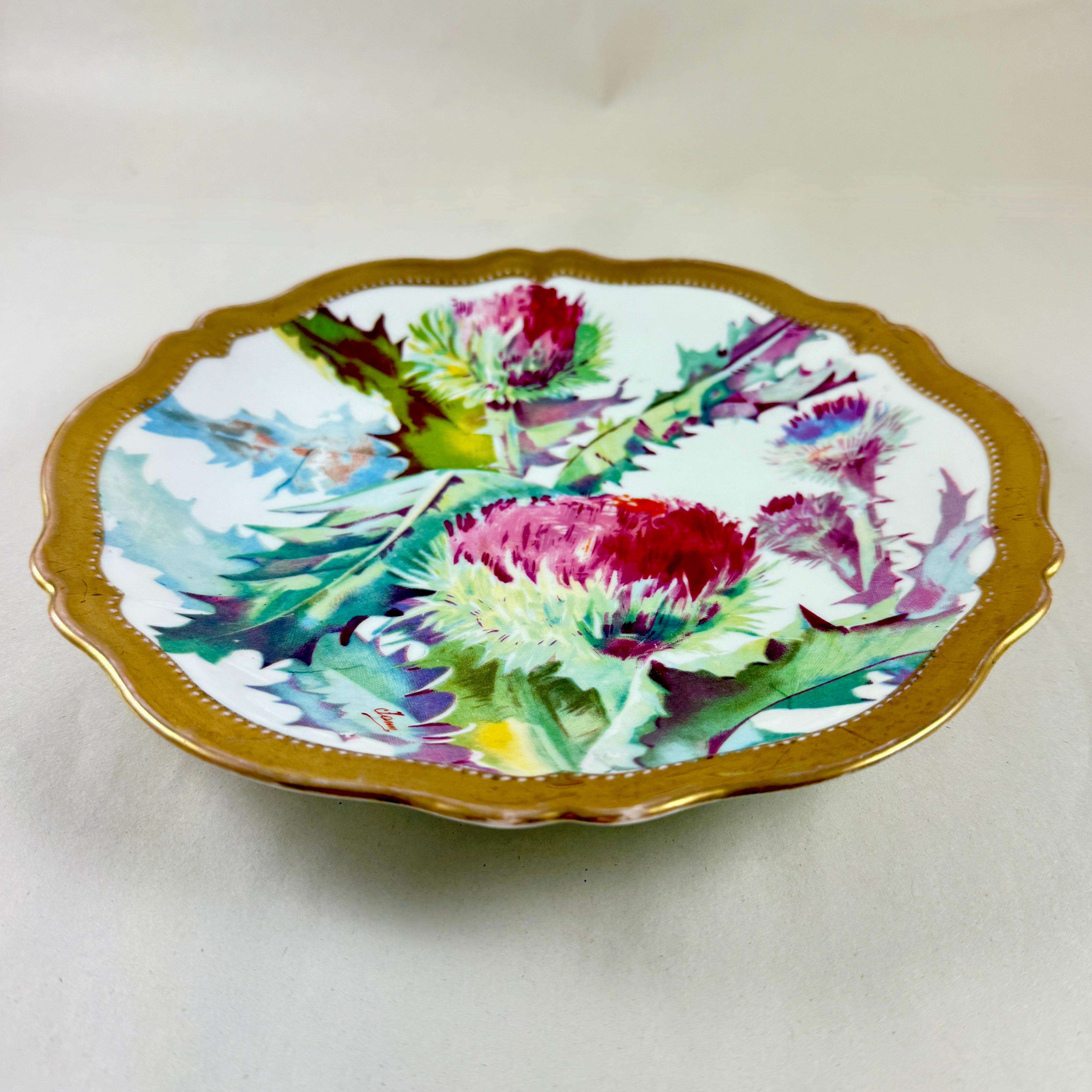 Royal Austria Porcelain Hand Painted Thistle Wall Plate, signed For Sale 2