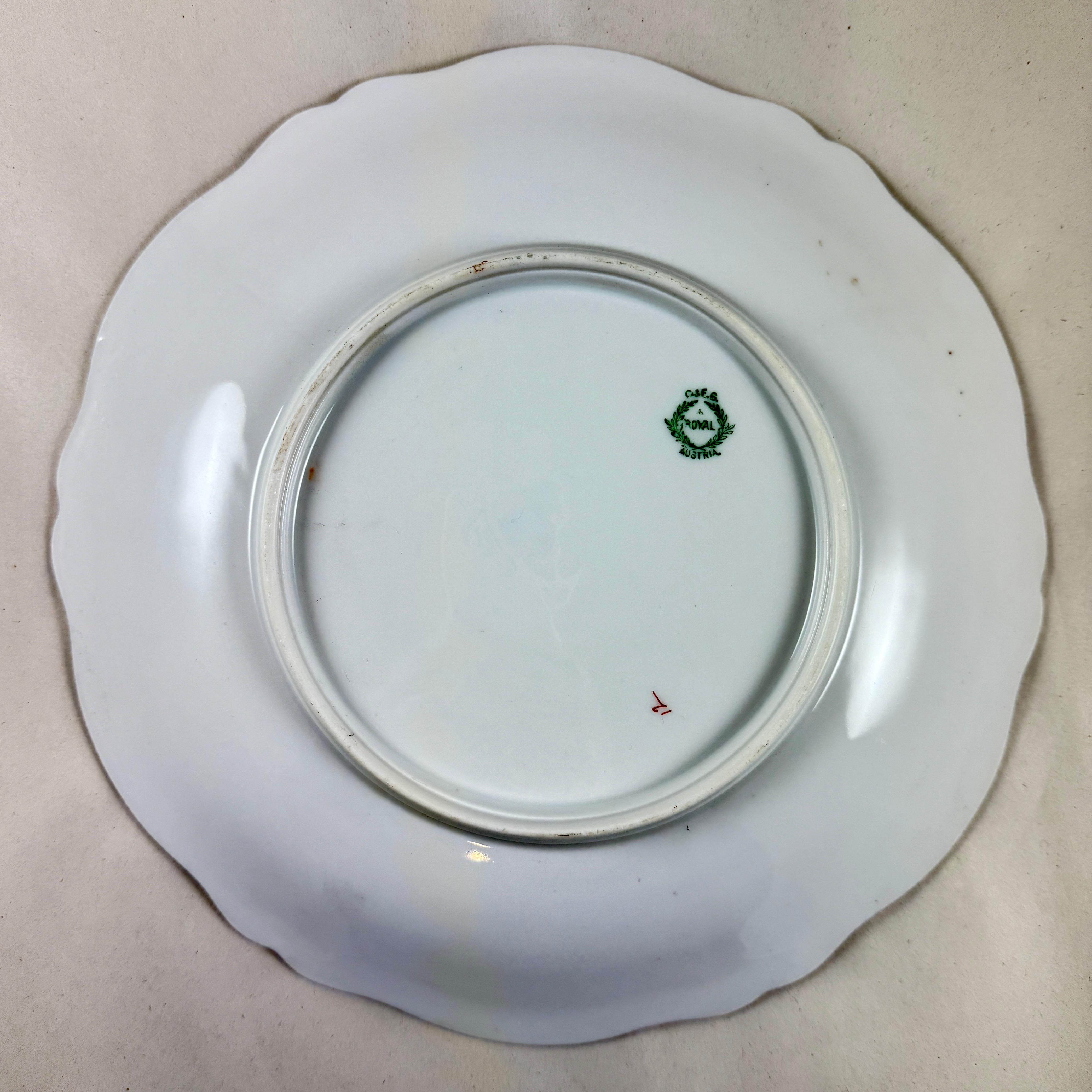 Royal Austria Porcelain Hand Painted Thistle Wall Plate, signed For Sale 3