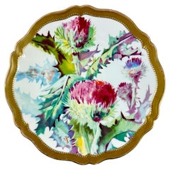 Plato de pared de porcelana Royal Austria pintado a mano con cardos, firmado