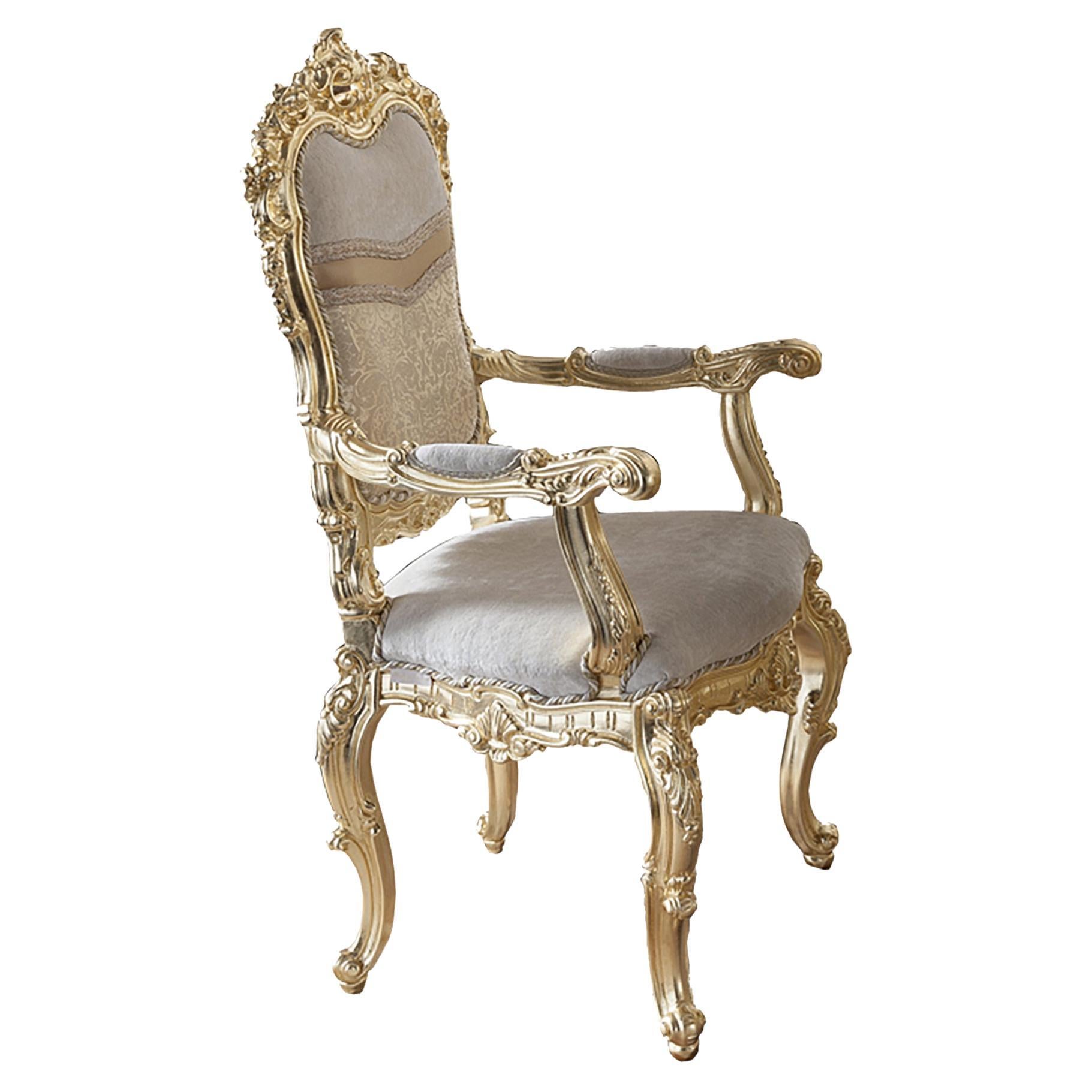 Chaise baroque royale avec accoudoirs feuille d'or de Modenese Interiors