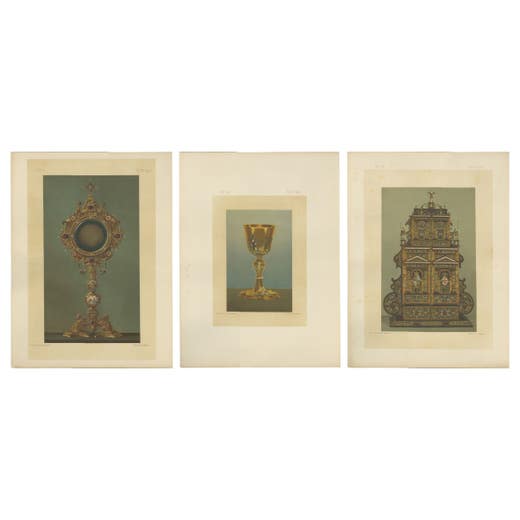 Royal Bavarian Liturgical Vessels – 3 Large Chromolithographs, Munich 1874