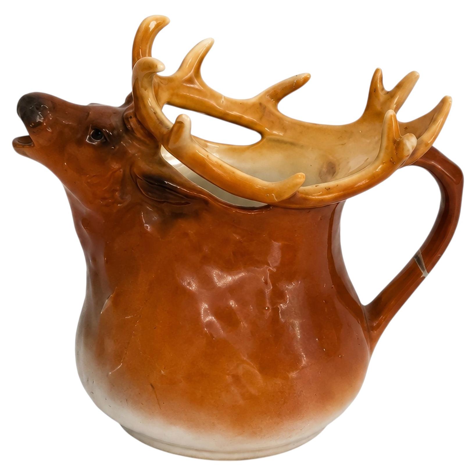 Royal Bayreuth Bavaria Elk / Stag Porcelain Creamer, Early 20th Century For Sale