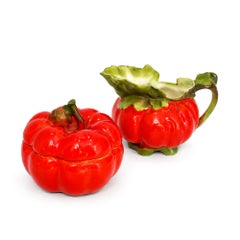 Royal Bayreuth Figural Tomato Creamer and Covered Sugar Bowl, Germany, Early 20t