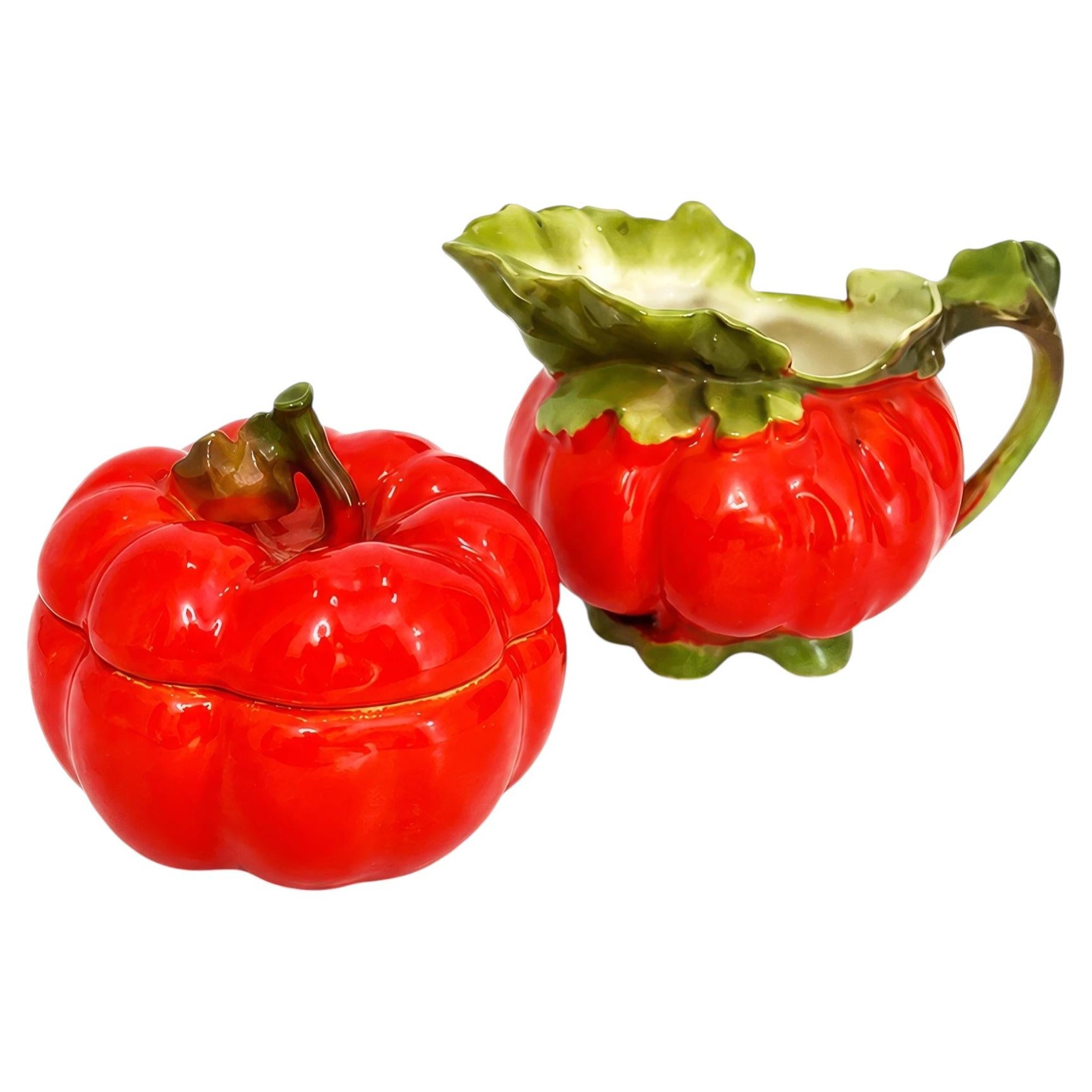 Vintage Royal Bayreuth Tomato Creamer and Covered Sugar Bowl, Bavaria