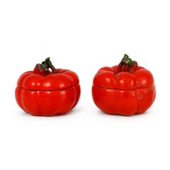 Royal Bayreuth Tomato Form Porcelain Salt Cellars, Bavaria, Circa 1900