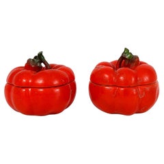 Royal Bayreuth Tomato Form Porcelain Salt Cellars, Bavaria, Circa 1900